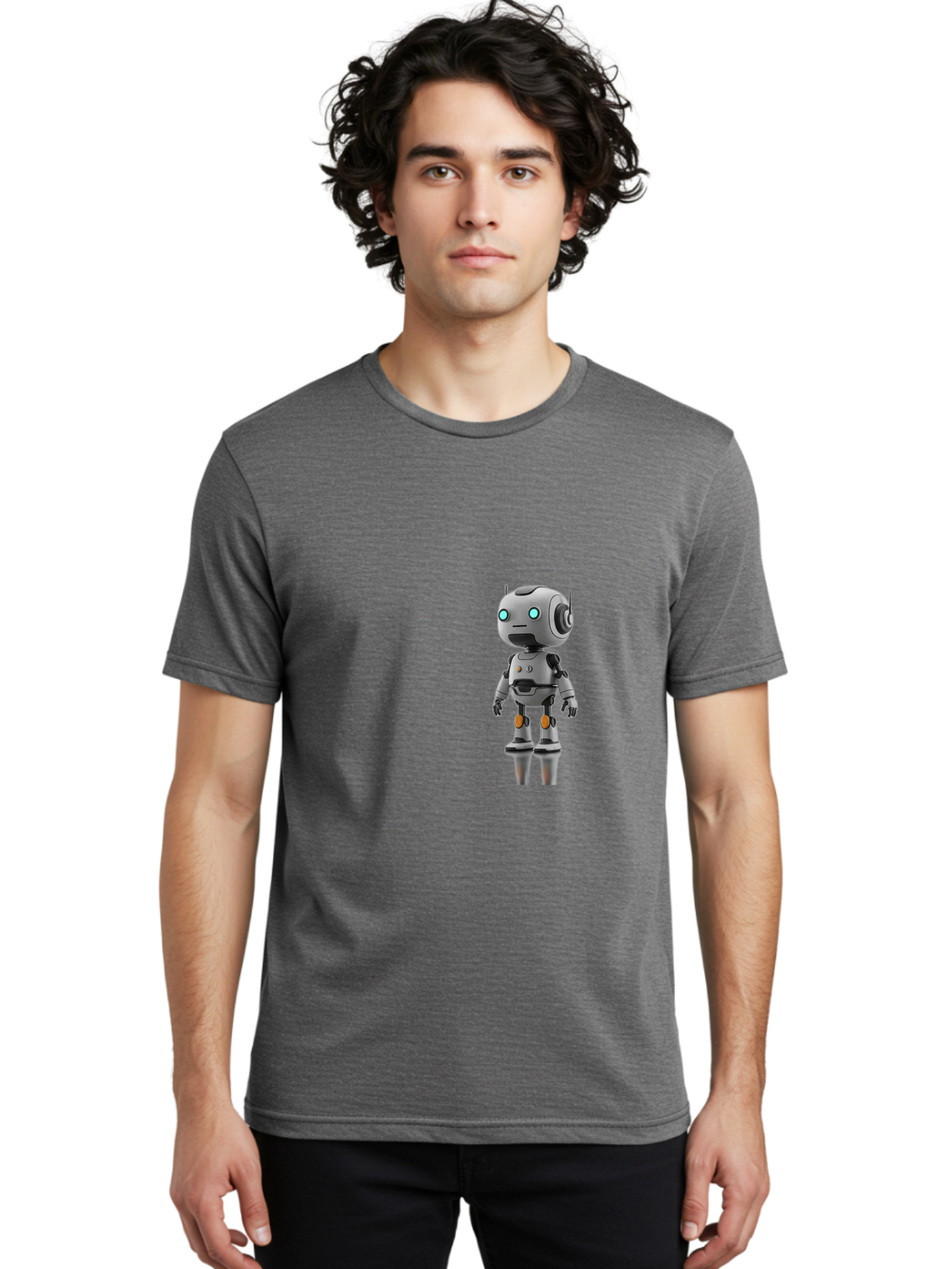 Robot Men'S Graphic Tee, 100% Cotton, Comfortable Casual Summer Wear, Machine Washable, Gray Robot, Artificial Intelligence, Futuristic Design, Robotic Technology, Mechanical Body, Glowing Blue Eyes, Robotic Head, Futuristic Character Bab361 4