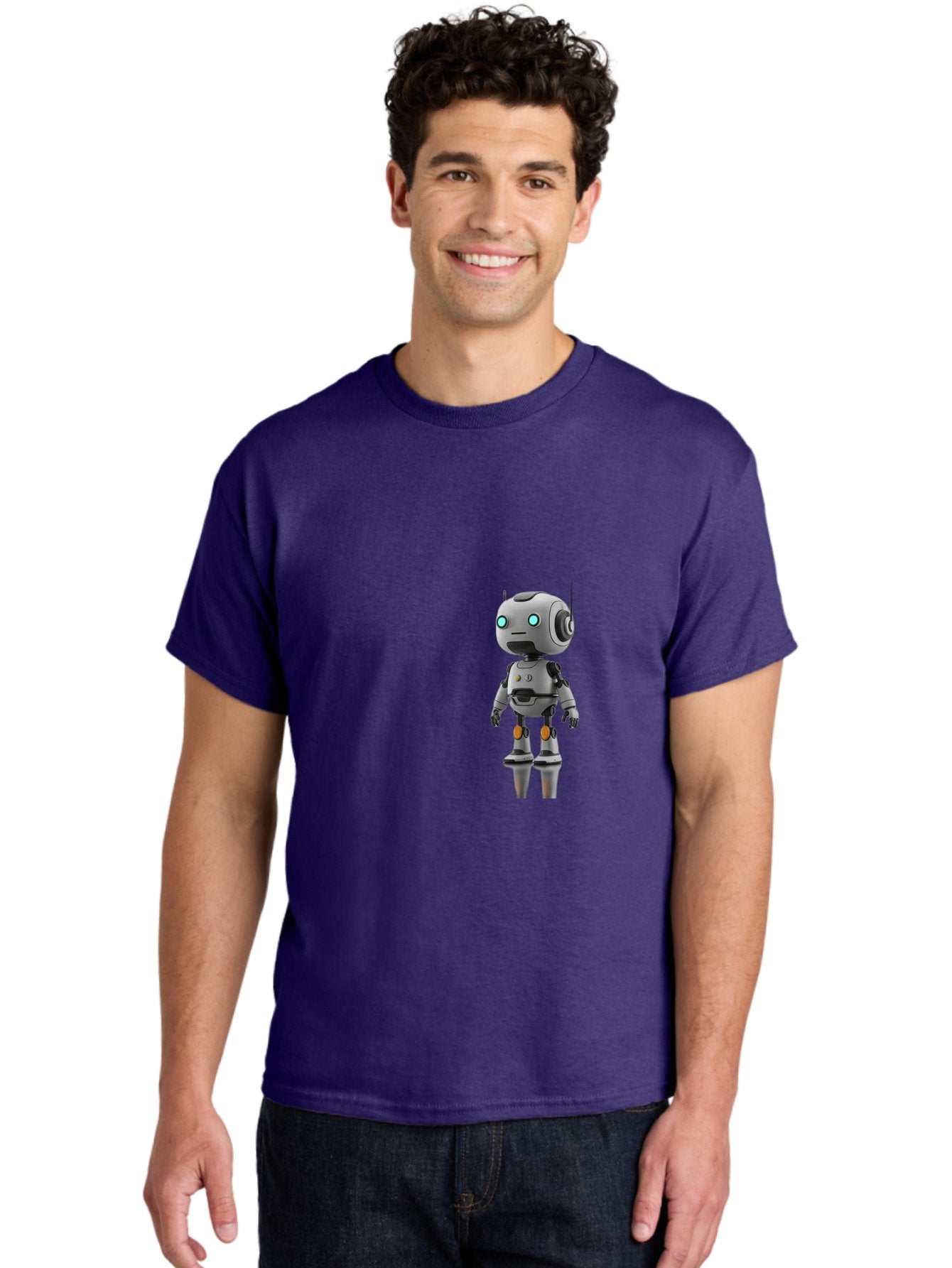 Robot Men'S Graphic Tee, 100% Cotton, Comfortable Casual Summer Wear, Machine Washable, Gray Robot, Artificial Intelligence, Futuristic Design, Robotic Technology, Mechanical Body, Glowing Blue Eyes, Robotic Head, Futuristic Character Bab361 27