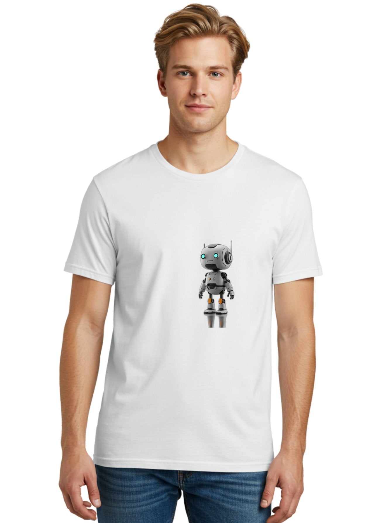 Robot Men'S Graphic Tee, 100% Cotton, Comfortable Casual Summer Wear, Machine Washable, Gray Robot, Artificial Intelligence, Futuristic Design, Robotic Technology, Mechanical Body, Glowing Blue Eyes, Robotic Head, Futuristic Character Bab361 28