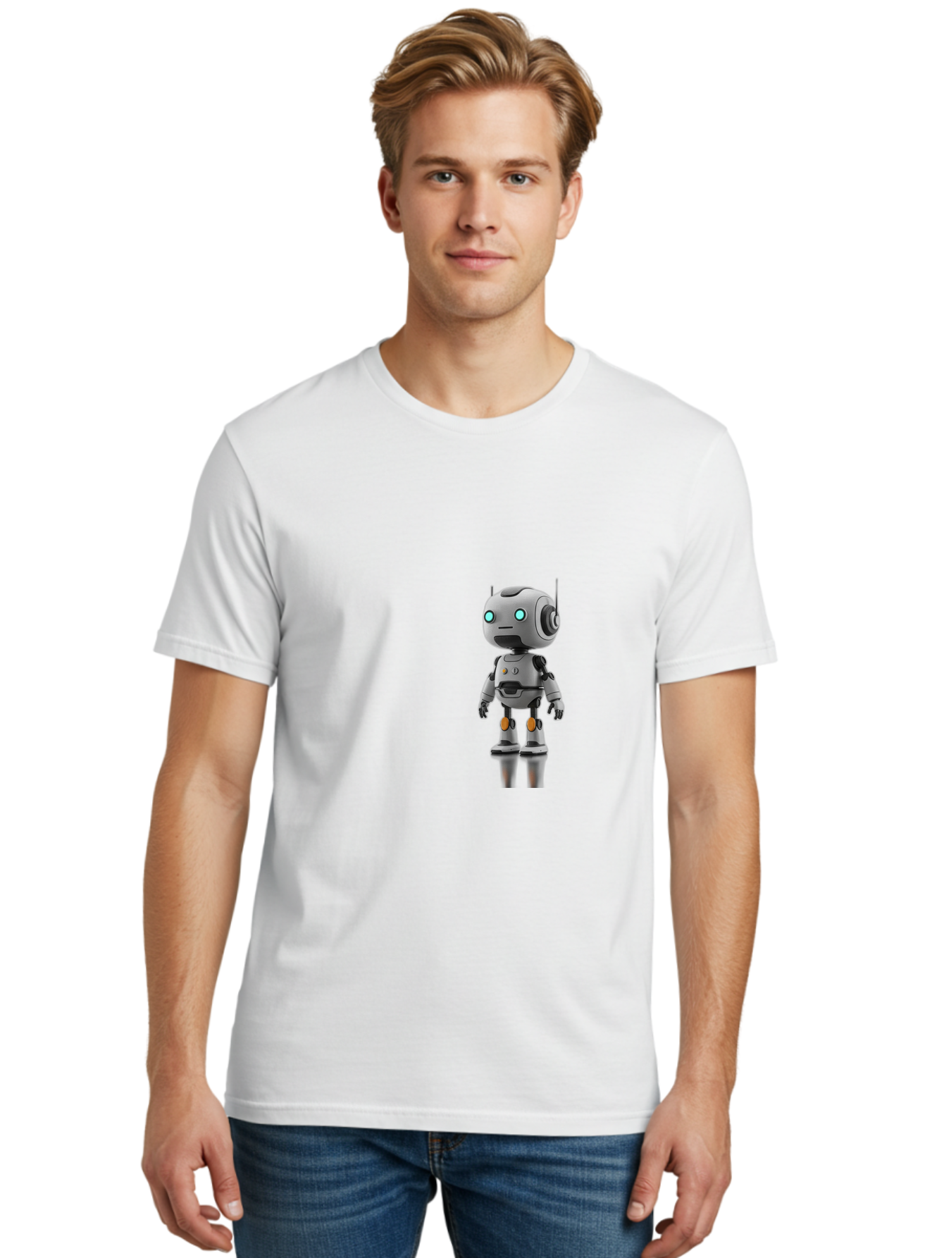 Robot Men'S Graphic Tee, 100% Cotton, Comfortable Casual Summer Wear, Machine Washable, Gray Robot, Artificial Intelligence, Futuristic Design, Robotic Technology, Mechanical Body, Glowing Blue Eyes, Robotic Head, Futuristic Character Bab361 6
