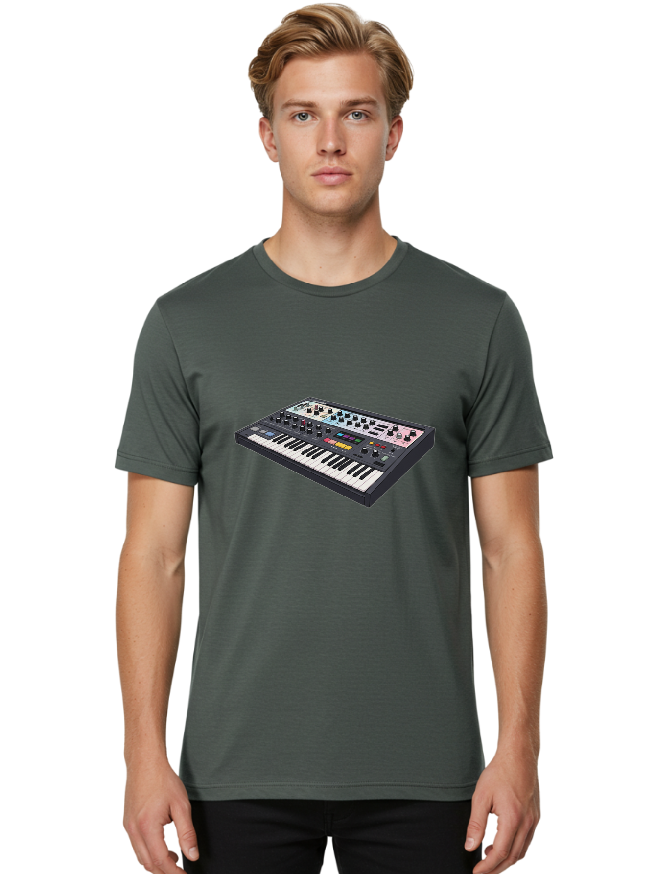 Roland-Jupiter-8 Men'S Graphic Tee, 100% Cotton, Comfortable Casual Summer Wear, Machine Washable, Music Synthesizer, Electronic Keyboard, Midi Controller, Sound Editing, Music Production, Audio Equipment, Musical Instrument, Korg Synthesizer, Bab362 12
