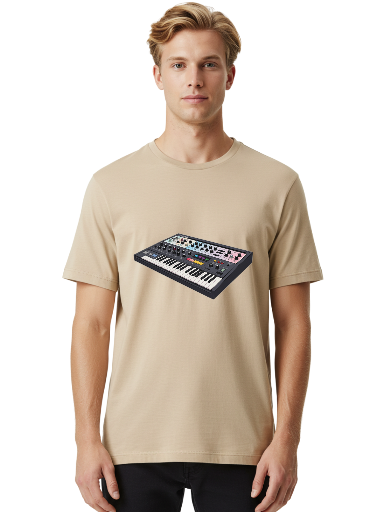 Roland-Jupiter-8 Men'S Graphic Tee, 100% Cotton, Comfortable Casual Summer Wear, Machine Washable, Music Synthesizer, Electronic Keyboard, Midi Controller, Sound Editing, Music Production, Audio Equipment, Musical Instrument, Korg Synthesizer, Bab362 14
