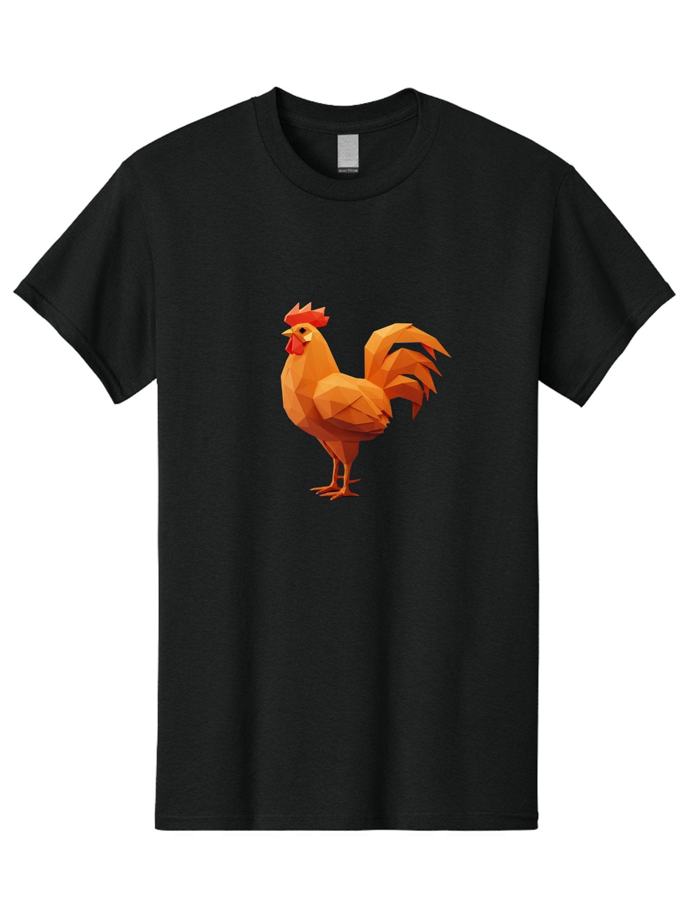 Rooster Men'S Graphic Tee, 100% Cotton, Comfortable Casual Summer Wear, Machine Washable, Low Poly Rooster, Orange Rooster, 3D Rooster, Polygonal Art, Geometric Animal, Farm Animal, Rooster Illustration, Modern Rooster Design, Digital Art Bab363 5