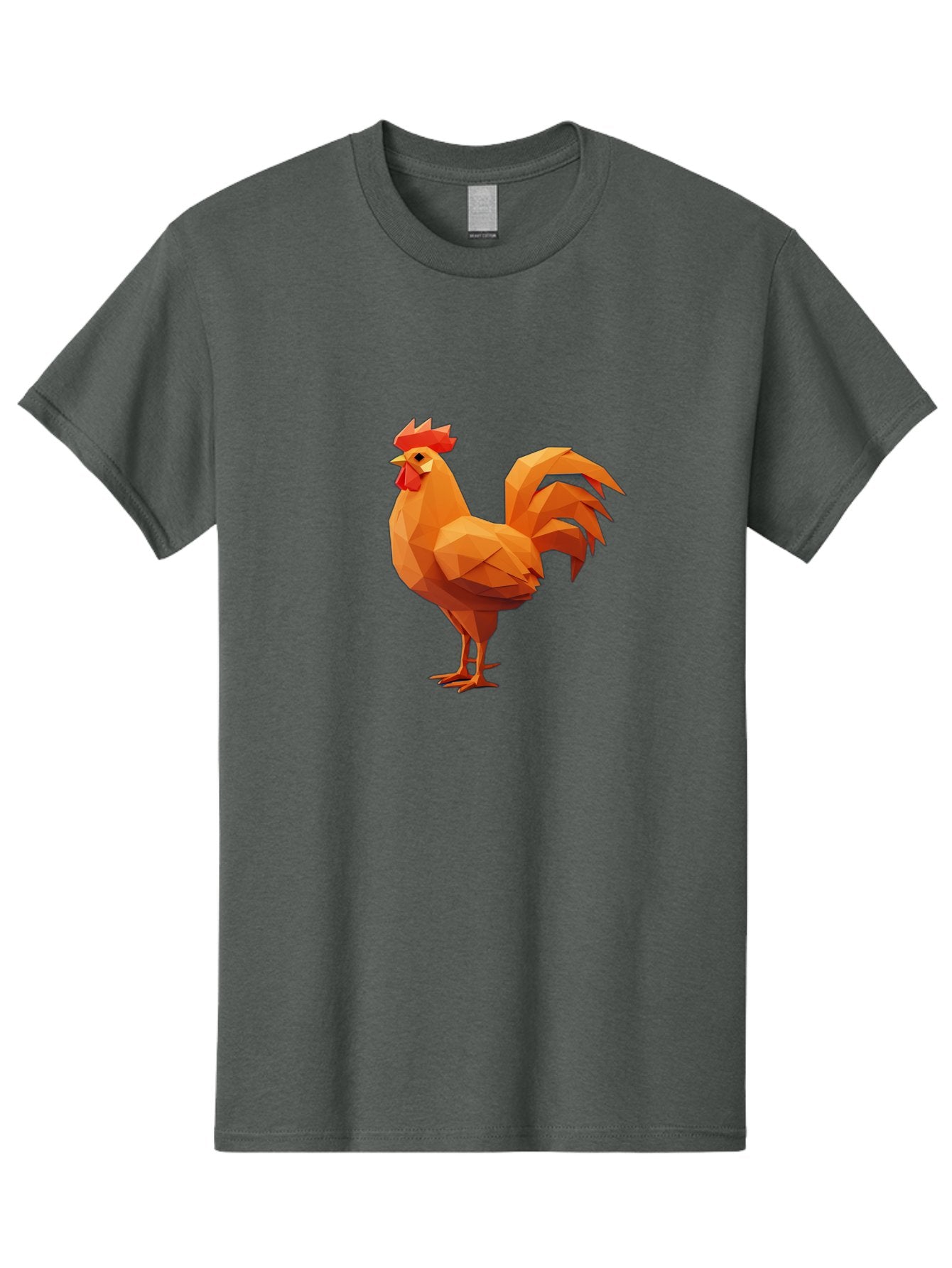 Rooster Men'S Graphic Tee, 100% Cotton, Comfortable Casual Summer Wear, Machine Washable, Low Poly Rooster, Orange Rooster, 3D Rooster, Polygonal Art, Geometric Animal, Farm Animal, Rooster Illustration, Modern Rooster Design, Digital Art Bab363 4