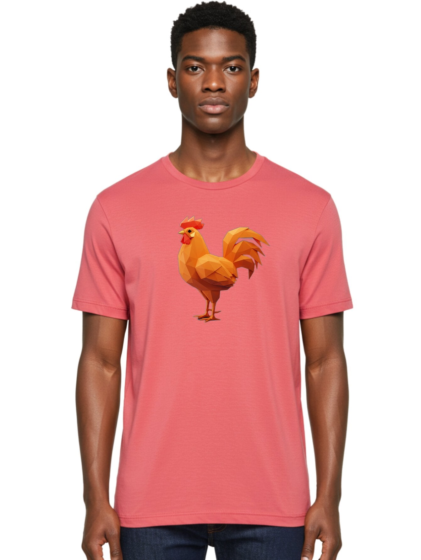 Rooster Men'S Graphic Tee, 100% Cotton, Comfortable Casual Summer Wear, Machine Washable, Low Poly Rooster, Orange Rooster, 3D Rooster, Polygonal Art, Geometric Animal, Farm Animal, Rooster Illustration, Modern Rooster Design, Digital Art Bab363 27