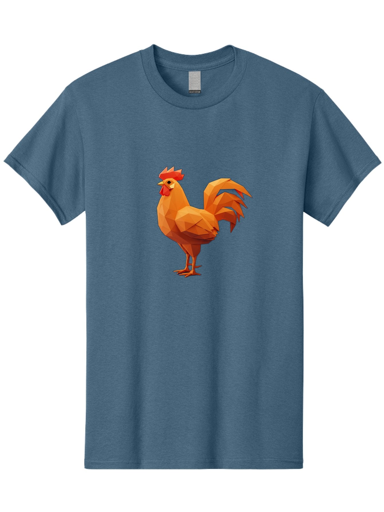 Rooster Men'S Graphic Tee, 100% Cotton, Comfortable Casual Summer Wear, Machine Washable, Low Poly Rooster, Orange Rooster, 3D Rooster, Polygonal Art, Geometric Animal, Farm Animal, Rooster Illustration, Modern Rooster Design, Digital Art Bab363