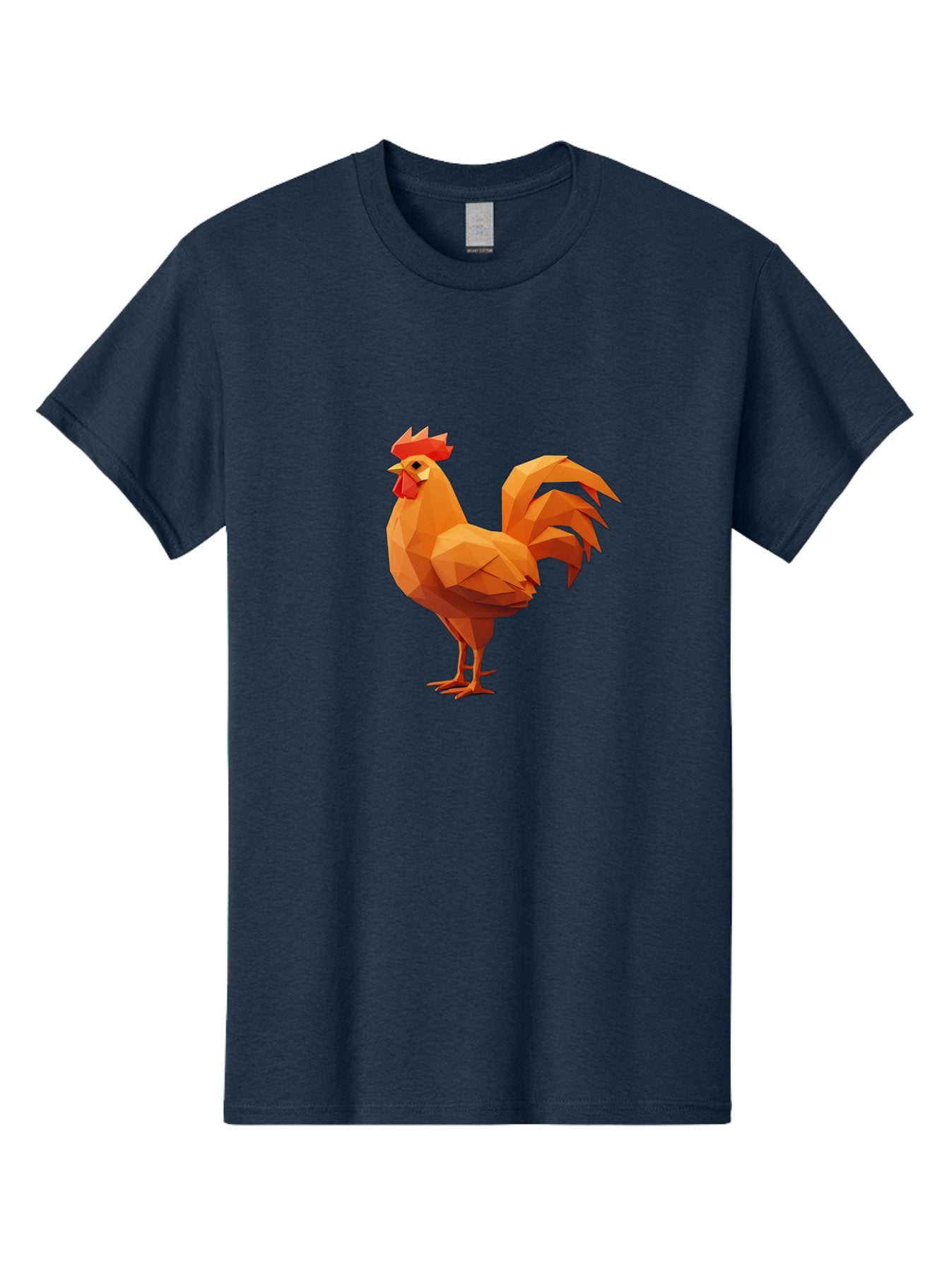 Rooster Men'S Graphic Tee, 100% Cotton, Comfortable Casual Summer Wear, Machine Washable, Low Poly Rooster, Orange Rooster, 3D Rooster, Polygonal Art, Geometric Animal, Farm Animal, Rooster Illustration, Modern Rooster Design, Digital Art Bab363 3