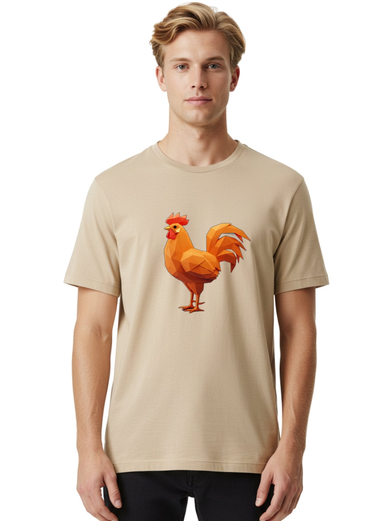 Rooster Men'S Graphic Tee, 100% Cotton, Comfortable Casual Summer Wear, Machine Washable, Low Poly Rooster, Orange Rooster, 3D Rooster, Polygonal Art, Geometric Animal, Farm Animal, Rooster Illustration, Modern Rooster Design, Digital Art Bab363 29