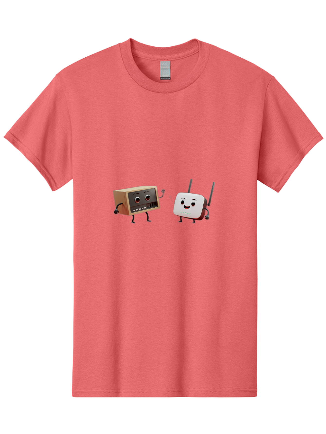 Router-And-Radio Men'S Graphic Tee, 100% Cotton, Comfortable Casual Summer Wear, Machine Washable, Anthropomorphic Router, Anthropomorphic Radio, Funny Characters, Cartoon Devices, Smiling Faces, Wireless Technology, Nostalgic Radio, Bab364 13