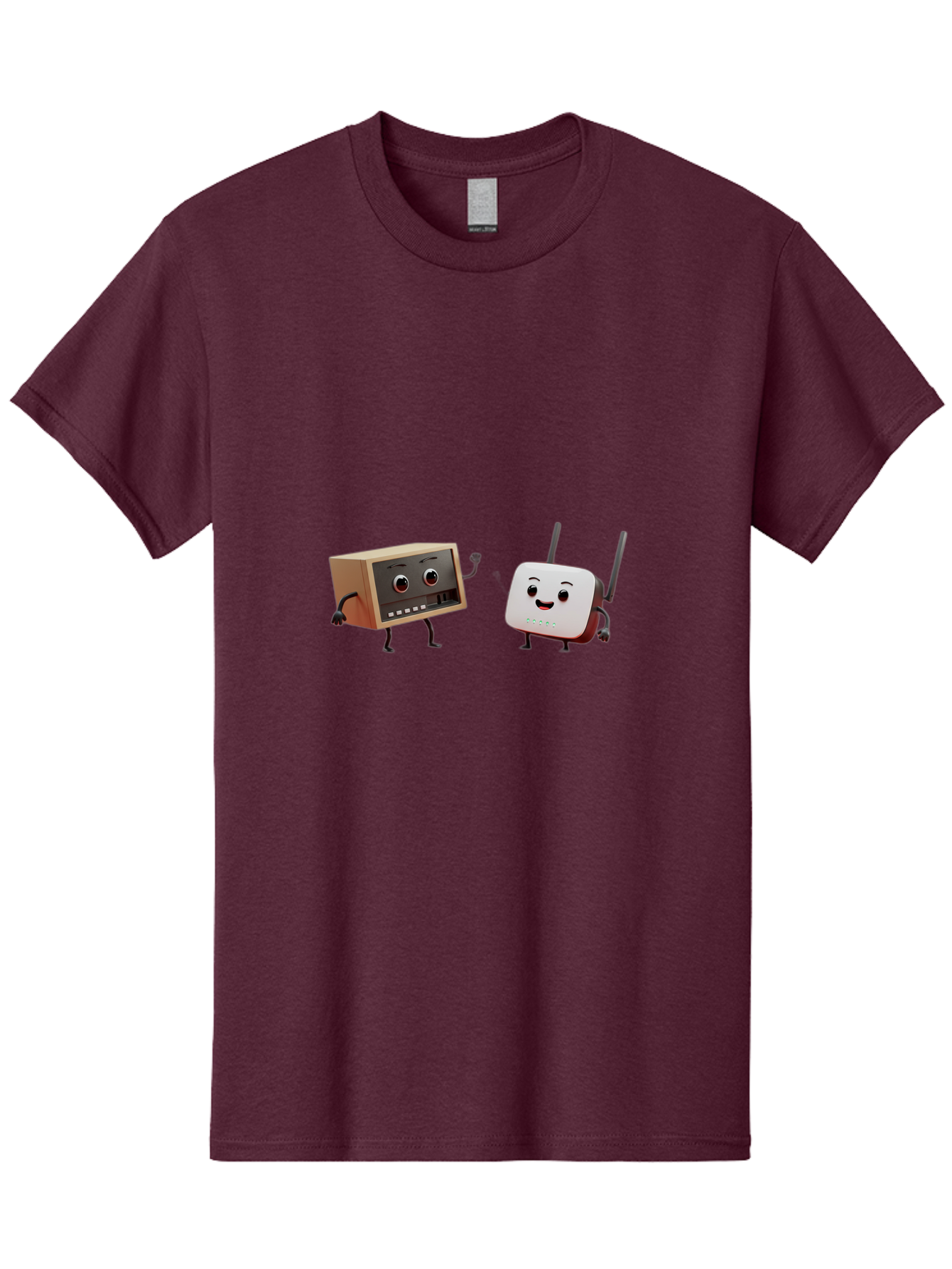 Router-And-Radio Men'S Graphic Tee, 100% Cotton, Comfortable Casual Summer Wear, Machine Washable, Anthropomorphic Router, Anthropomorphic Radio, Funny Characters, Cartoon Devices, Smiling Faces, Wireless Technology, Nostalgic Radio, Bab364 21
