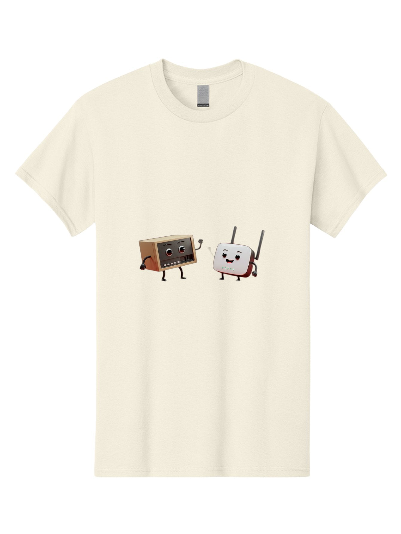 Router-And-Radio Men'S Graphic Tee, 100% Cotton, Comfortable Casual Summer Wear, Machine Washable, Anthropomorphic Router, Anthropomorphic Radio, Funny Characters, Cartoon Devices, Smiling Faces, Wireless Technology, Nostalgic Radio, Bab364 5