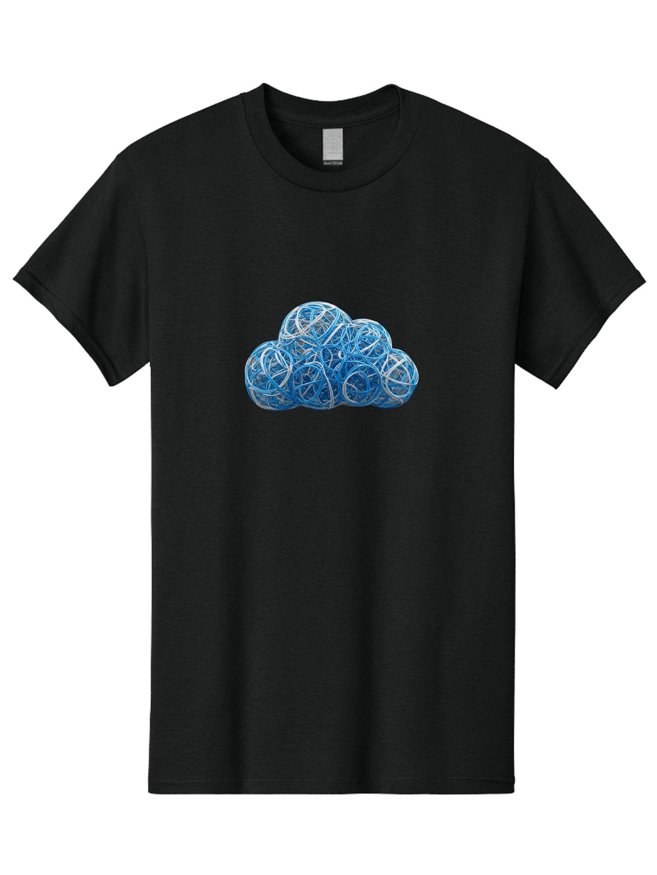 Rubber-Band-Cloud Men'S Graphic Tee, 100% Cotton, Comfortable Casual Summer Wear, Machine Washable, Blue Wires, Cloud Shape, Abstract Composition, Tangled Wires, Modern Design, Creative Art, Blue And White Hues, Spherical Forms, Bab365 10