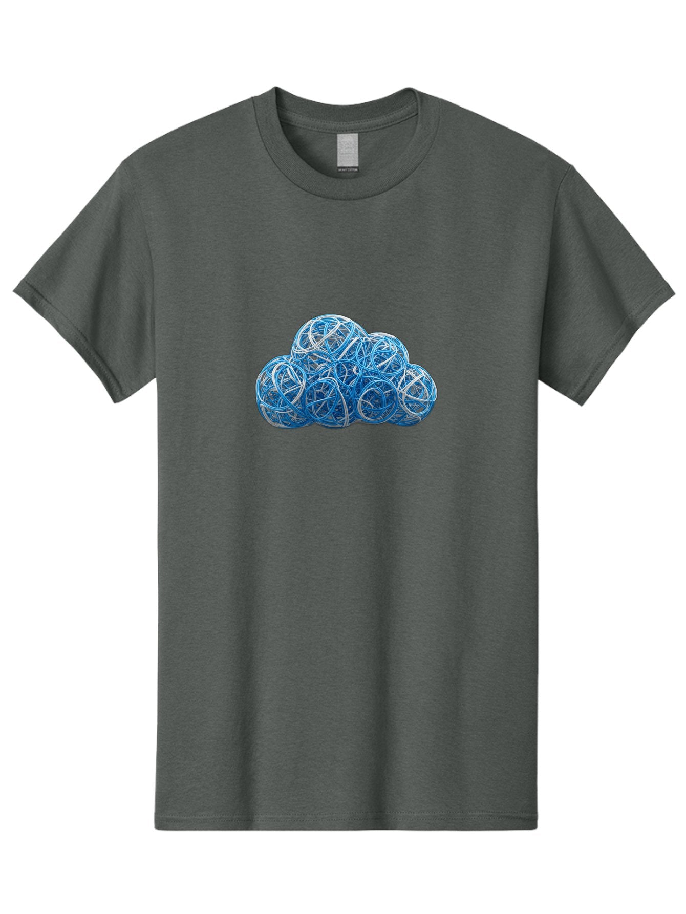 Rubber-Band-Cloud Men'S Graphic Tee, 100% Cotton, Comfortable Casual Summer Wear, Machine Washable, Blue Wires, Cloud Shape, Abstract Composition, Tangled Wires, Modern Design, Creative Art, Blue And White Hues, Spherical Forms, Bab365 7