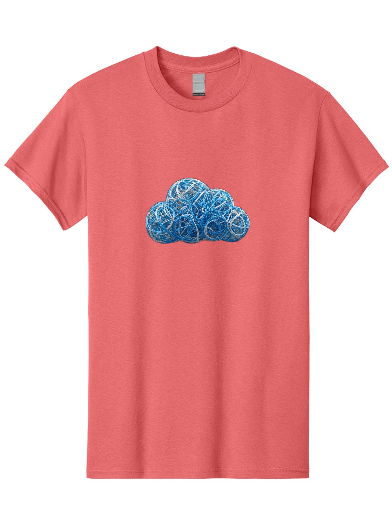 Rubber-Band-Cloud Men'S Graphic Tee, 100% Cotton, Comfortable Casual Summer Wear, Machine Washable, Blue Wires, Cloud Shape, Abstract Composition, Tangled Wires, Modern Design, Creative Art, Blue And White Hues, Spherical Forms, Bab365 4
