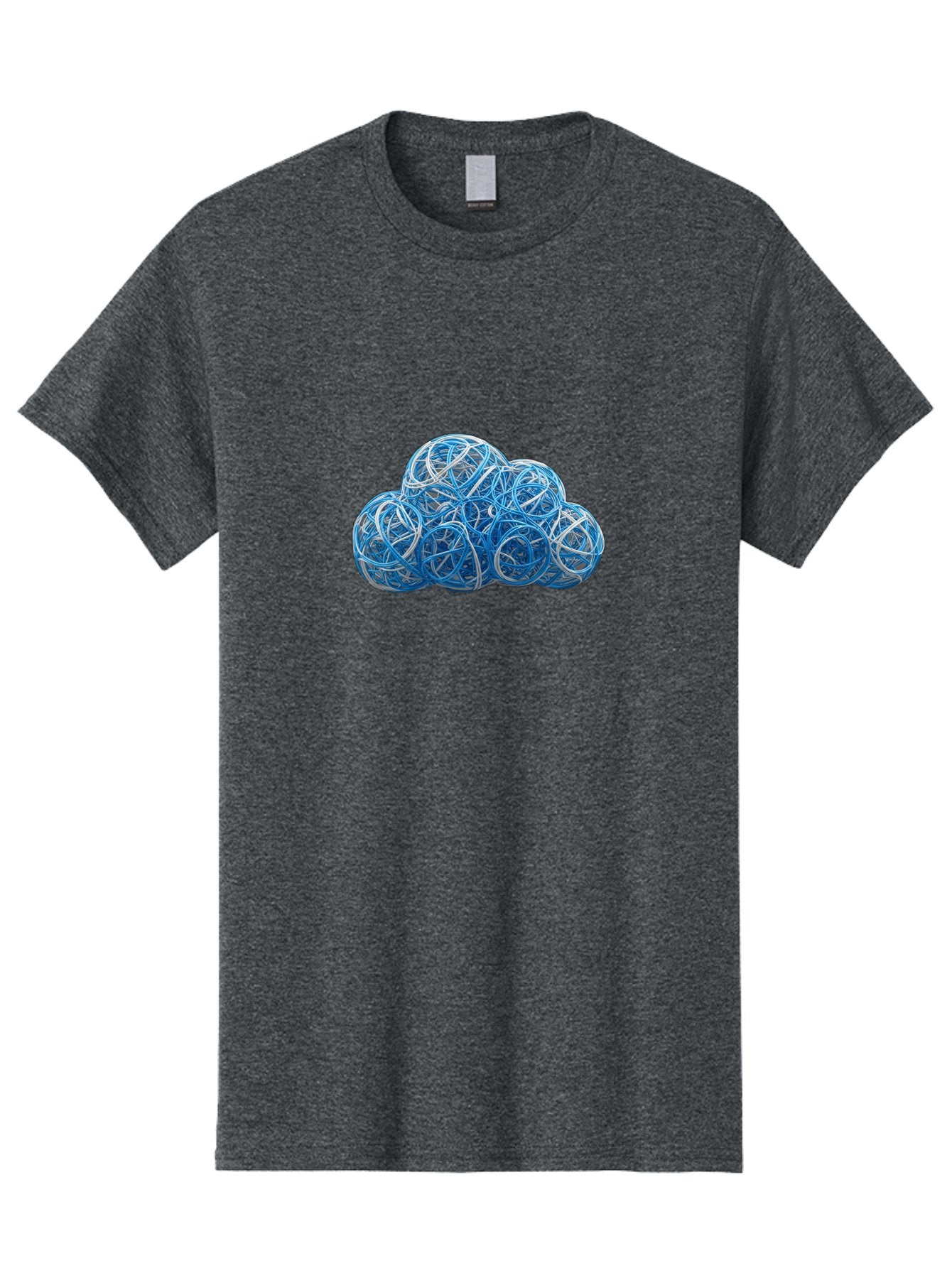 Rubber-Band-Cloud Men'S Graphic Tee, 100% Cotton, Comfortable Casual Summer Wear, Machine Washable, Blue Wires, Cloud Shape, Abstract Composition, Tangled Wires, Modern Design, Creative Art, Blue And White Hues, Spherical Forms, Bab365 14
