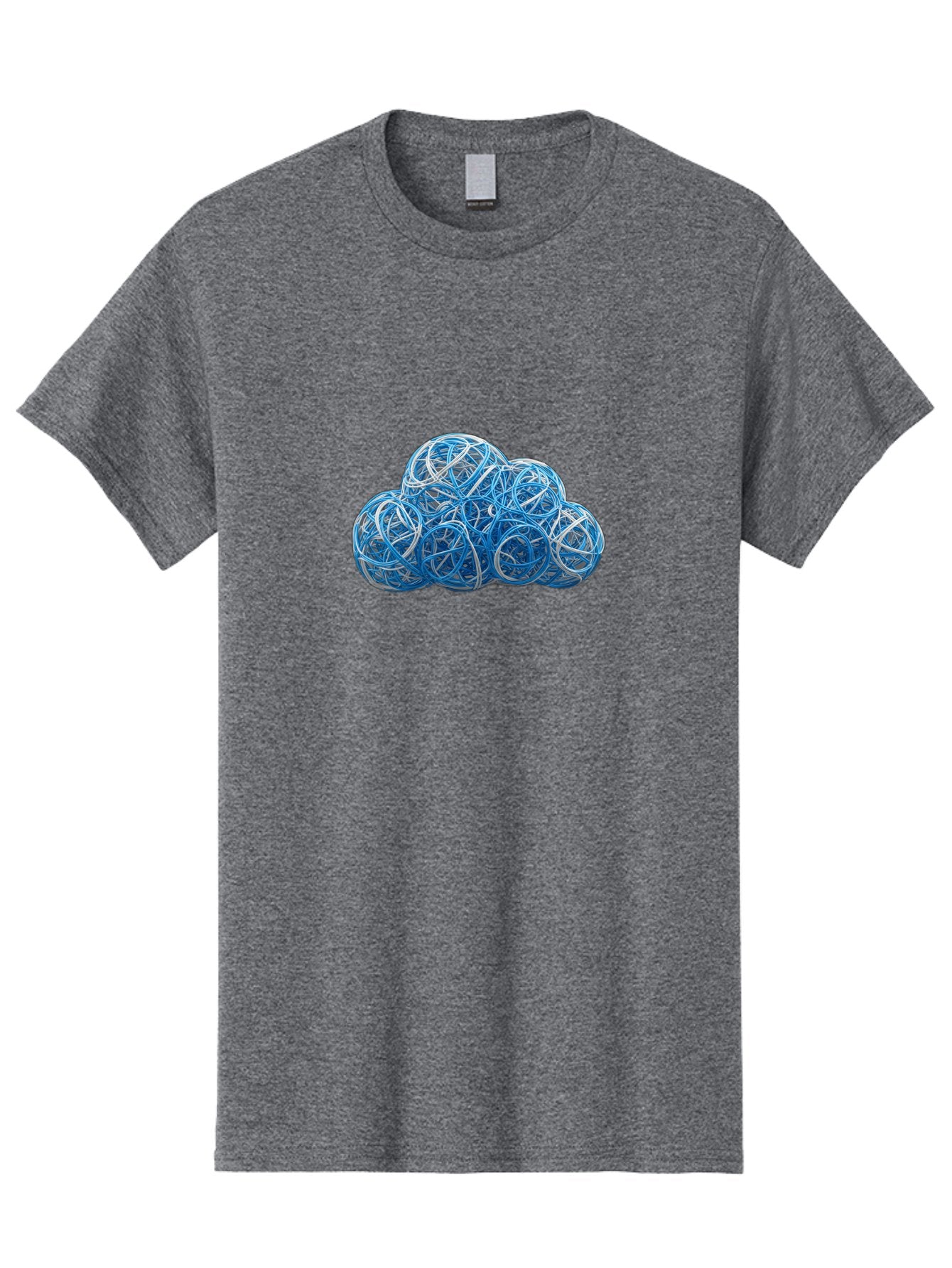 Rubber-Band-Cloud Men'S Graphic Tee, 100% Cotton, Comfortable Casual Summer Wear, Machine Washable, Blue Wires, Cloud Shape, Abstract Composition, Tangled Wires, Modern Design, Creative Art, Blue And White Hues, Spherical Forms, Bab365 3
