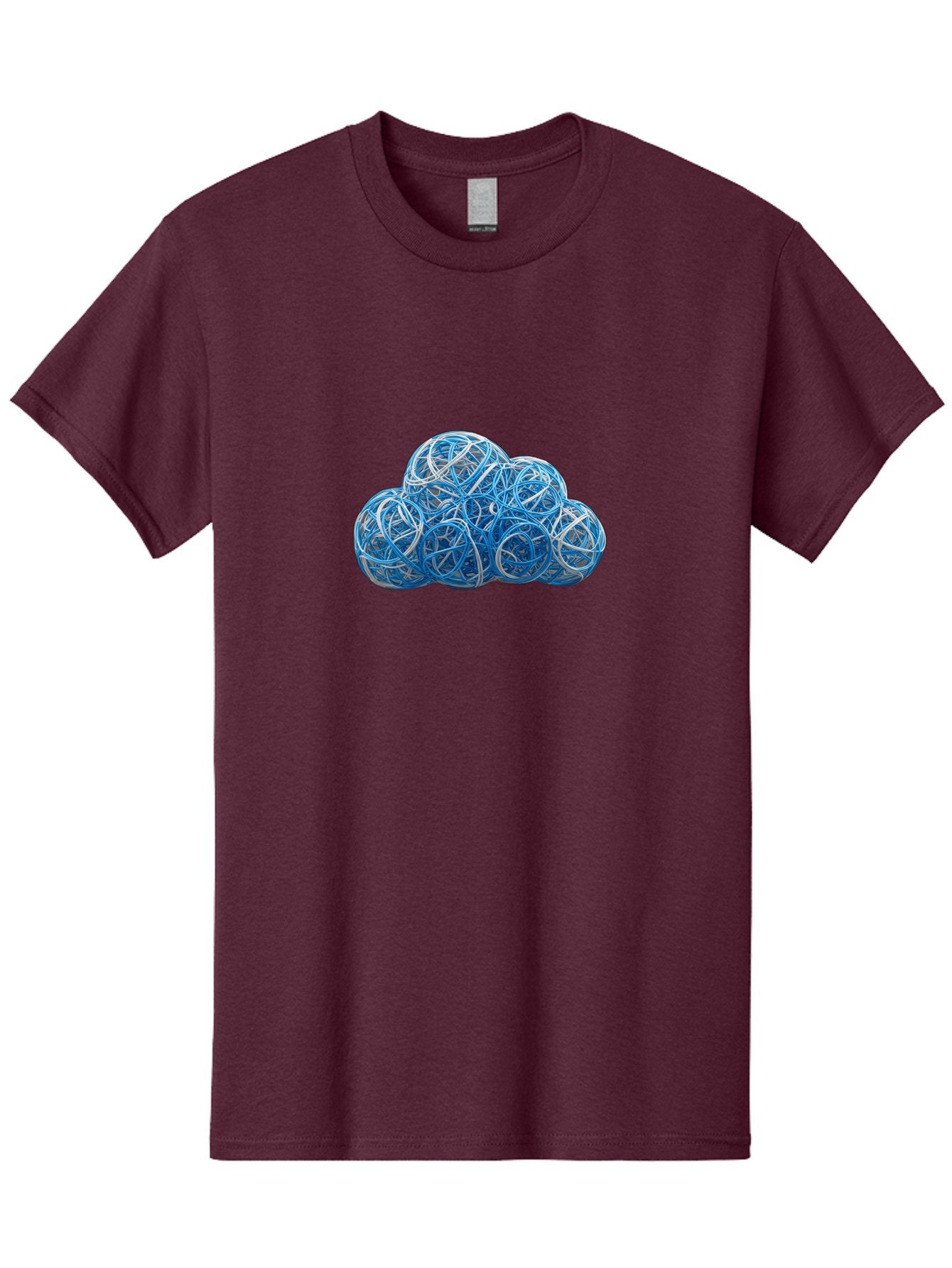 Rubber-Band-Cloud Men'S Graphic Tee, 100% Cotton, Comfortable Casual Summer Wear, Machine Washable, Blue Wires, Cloud Shape, Abstract Composition, Tangled Wires, Modern Design, Creative Art, Blue And White Hues, Spherical Forms, Bab365