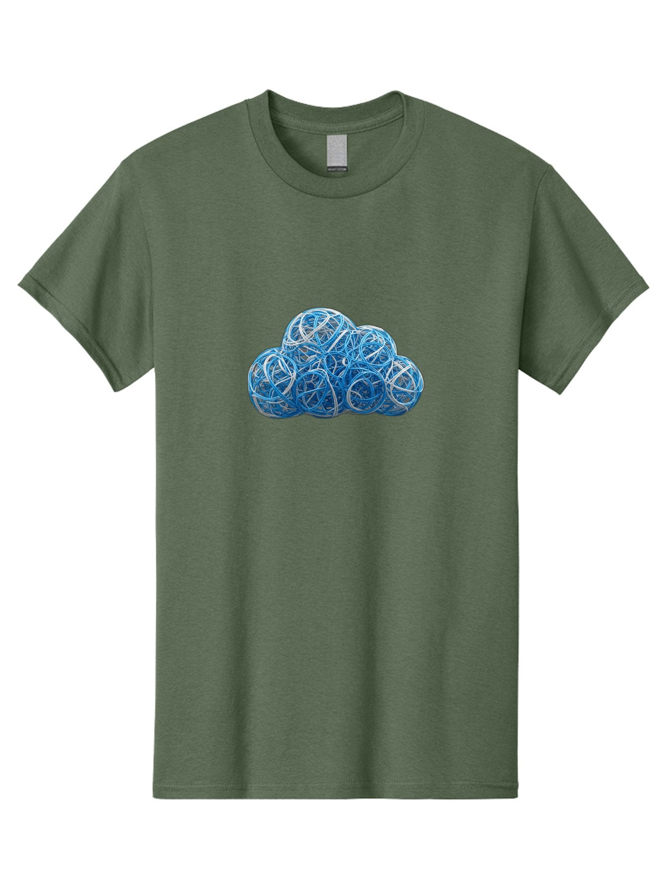 Rubber-Band-Cloud Men'S Graphic Tee, 100% Cotton, Comfortable Casual Summer Wear, Machine Washable, Blue Wires, Cloud Shape, Abstract Composition, Tangled Wires, Modern Design, Creative Art, Blue And White Hues, Spherical Forms, Bab365 13