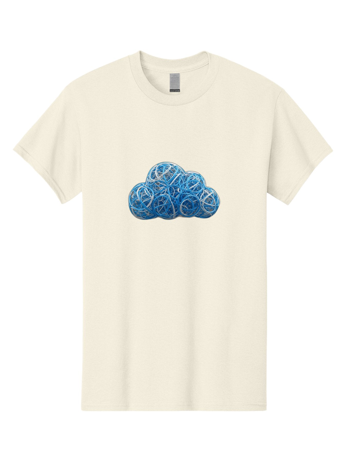 Rubber-Band-Cloud Men'S Graphic Tee, 100% Cotton, Comfortable Casual Summer Wear, Machine Washable, Blue Wires, Cloud Shape, Abstract Composition, Tangled Wires, Modern Design, Creative Art, Blue And White Hues, Spherical Forms, Bab365 12