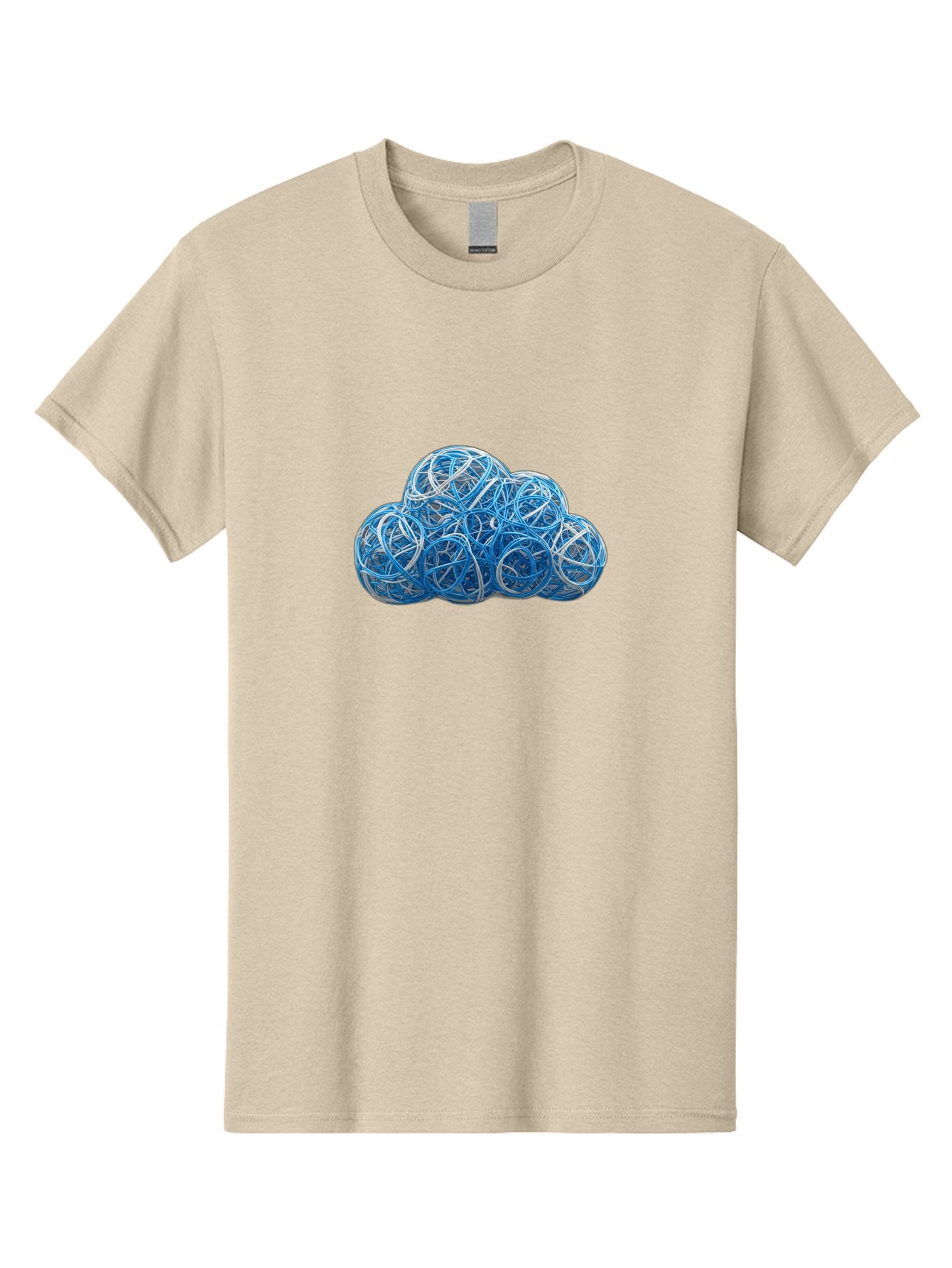 Rubber-Band-Cloud Men'S Graphic Tee, 100% Cotton, Comfortable Casual Summer Wear, Machine Washable, Blue Wires, Cloud Shape, Abstract Composition, Tangled Wires, Modern Design, Creative Art, Blue And White Hues, Spherical Forms, Bab365 5