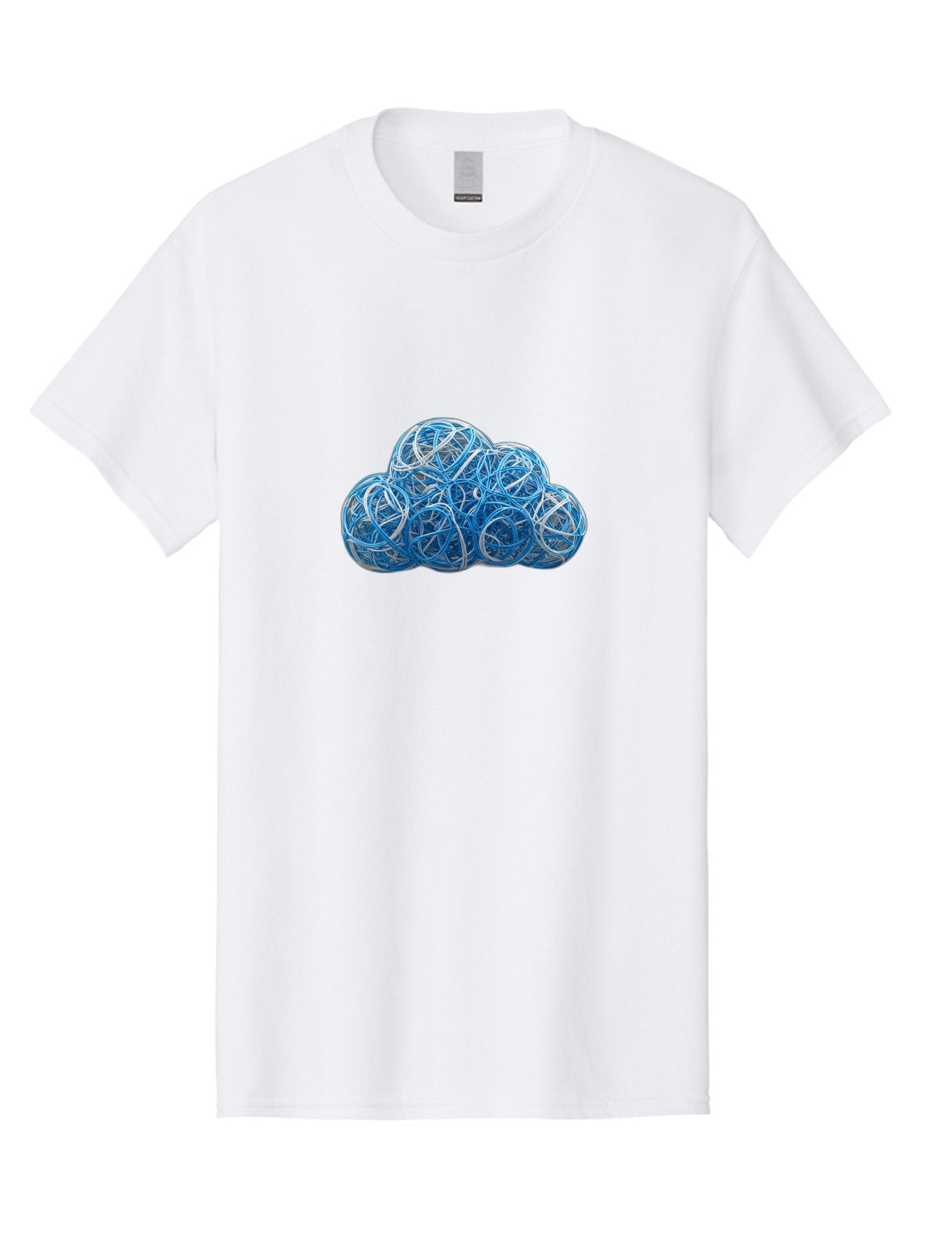 Rubber-Band-Cloud Men'S Graphic Tee, 100% Cotton, Comfortable Casual Summer Wear, Machine Washable, Blue Wires, Cloud Shape, Abstract Composition, Tangled Wires, Modern Design, Creative Art, Blue And White Hues, Spherical Forms, Bab365 11