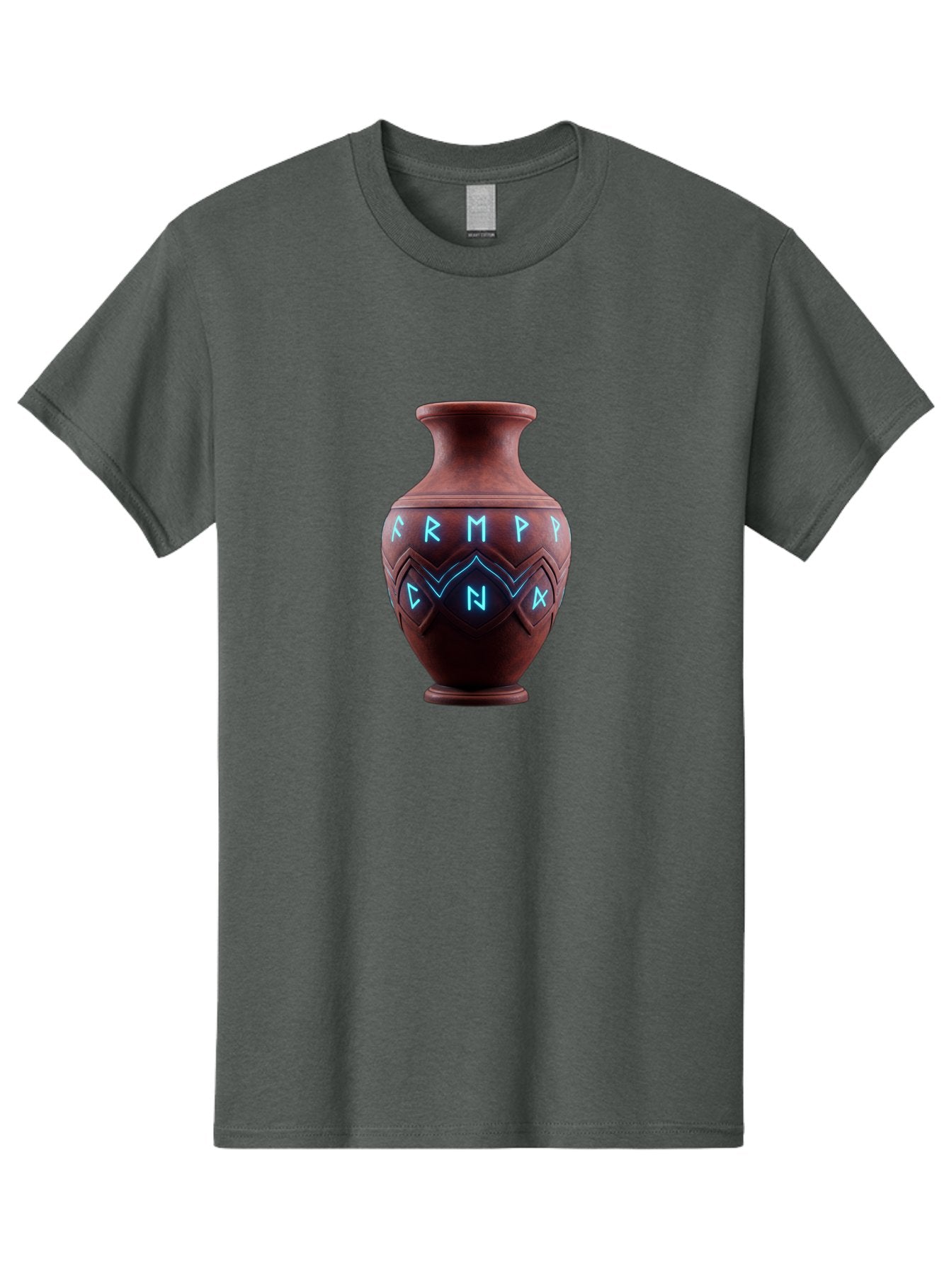 Runic-Vase Men'S Graphic Tee, 100% Cotton, Comfortable Casual Summer Wear, Machine Washable, Ancient Pottery, Clay Vase, Mysterious Symbols, Glowing Blue Letters, Armp Cna, Tribal Art, Glowing Neon, Symbolic Vase, Ancient Artifact, Bab366 3