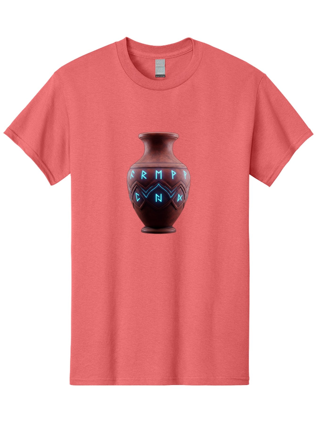 Runic-Vase Men'S Graphic Tee, 100% Cotton, Comfortable Casual Summer Wear, Machine Washable, Ancient Pottery, Clay Vase, Mysterious Symbols, Glowing Blue Letters, Armp Cna, Tribal Art, Glowing Neon, Symbolic Vase, Ancient Artifact, Bab366 9