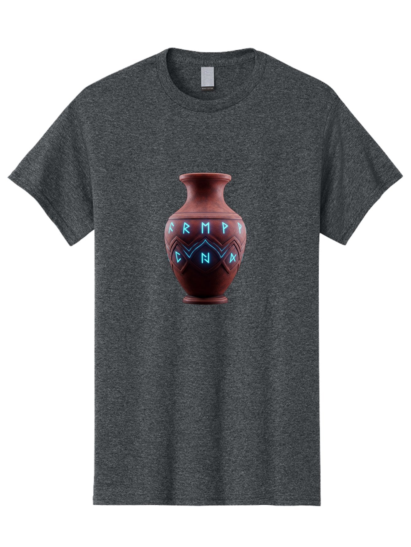 Runic-Vase Men'S Graphic Tee, 100% Cotton, Comfortable Casual Summer Wear, Machine Washable, Ancient Pottery, Clay Vase, Mysterious Symbols, Glowing Blue Letters, Armp Cna, Tribal Art, Glowing Neon, Symbolic Vase, Ancient Artifact, Bab366 15