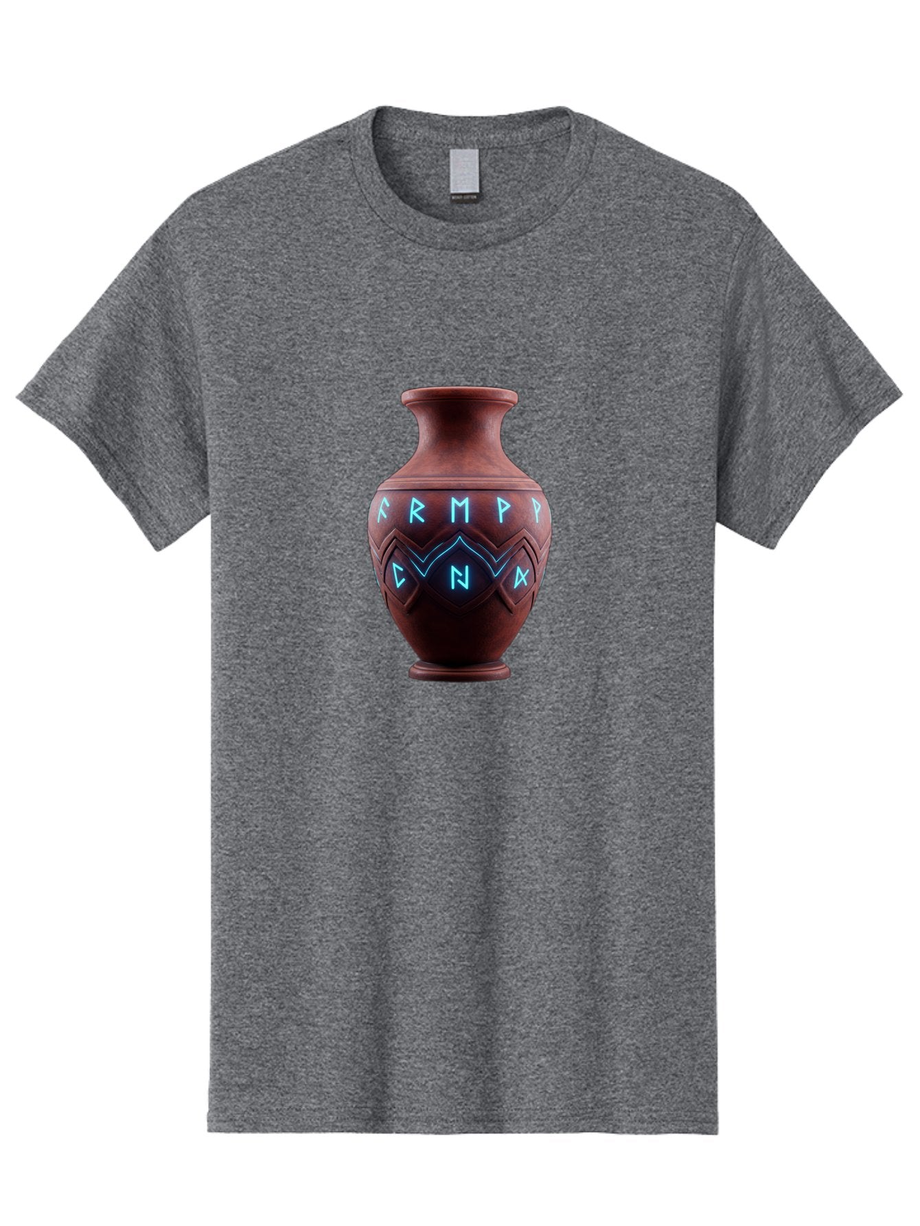 Runic-Vase Men'S Graphic Tee, 100% Cotton, Comfortable Casual Summer Wear, Machine Washable, Ancient Pottery, Clay Vase, Mysterious Symbols, Glowing Blue Letters, Armp Cna, Tribal Art, Glowing Neon, Symbolic Vase, Ancient Artifact, Bab366