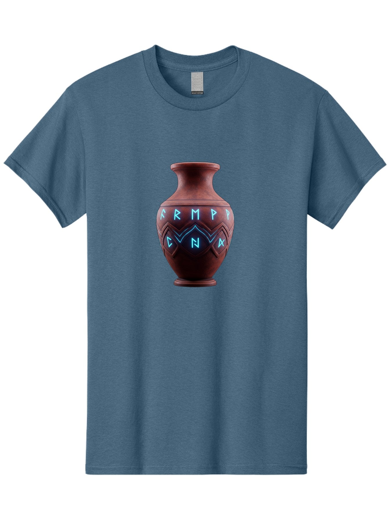 Runic-Vase Men'S Graphic Tee, 100% Cotton, Comfortable Casual Summer Wear, Machine Washable, Ancient Pottery, Clay Vase, Mysterious Symbols, Glowing Blue Letters, Armp Cna, Tribal Art, Glowing Neon, Symbolic Vase, Ancient Artifact, Bab366 12