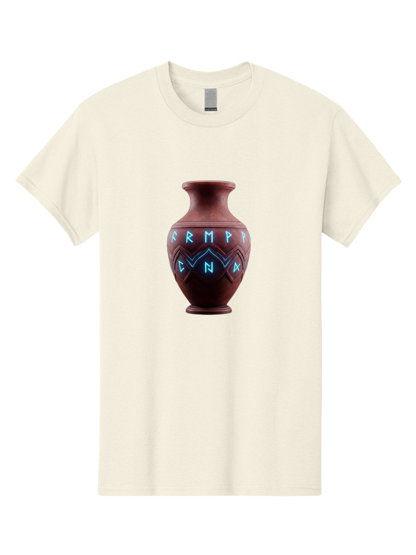 Runic-Vase Men'S Graphic Tee, 100% Cotton, Comfortable Casual Summer Wear, Machine Washable, Ancient Pottery, Clay Vase, Mysterious Symbols, Glowing Blue Letters, Armp Cna, Tribal Art, Glowing Neon, Symbolic Vase, Ancient Artifact, Bab366 4