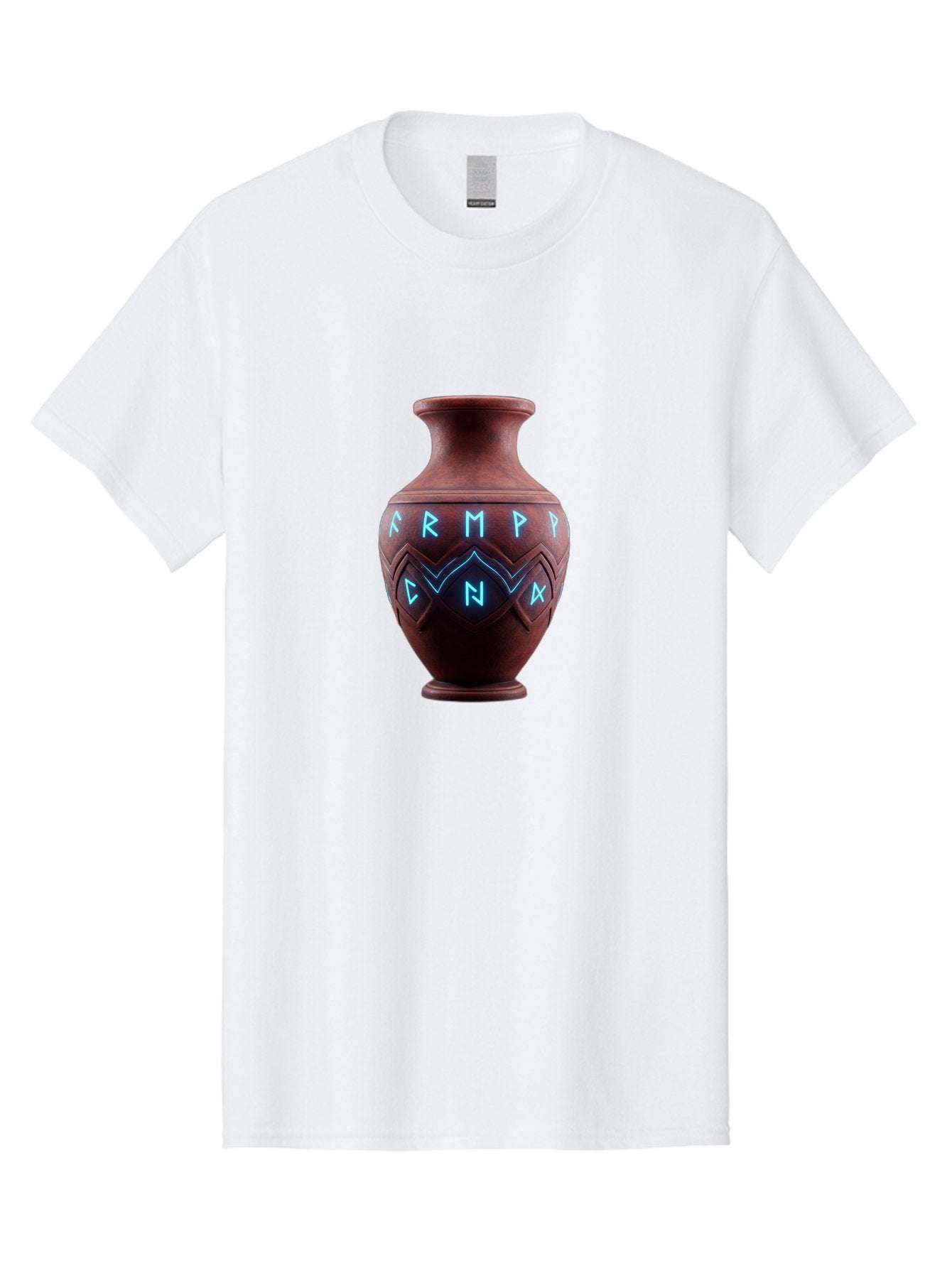 Runic-Vase Men'S Graphic Tee, 100% Cotton, Comfortable Casual Summer Wear, Machine Washable, Ancient Pottery, Clay Vase, Mysterious Symbols, Glowing Blue Letters, Armp Cna, Tribal Art, Glowing Neon, Symbolic Vase, Ancient Artifact, Bab366 10