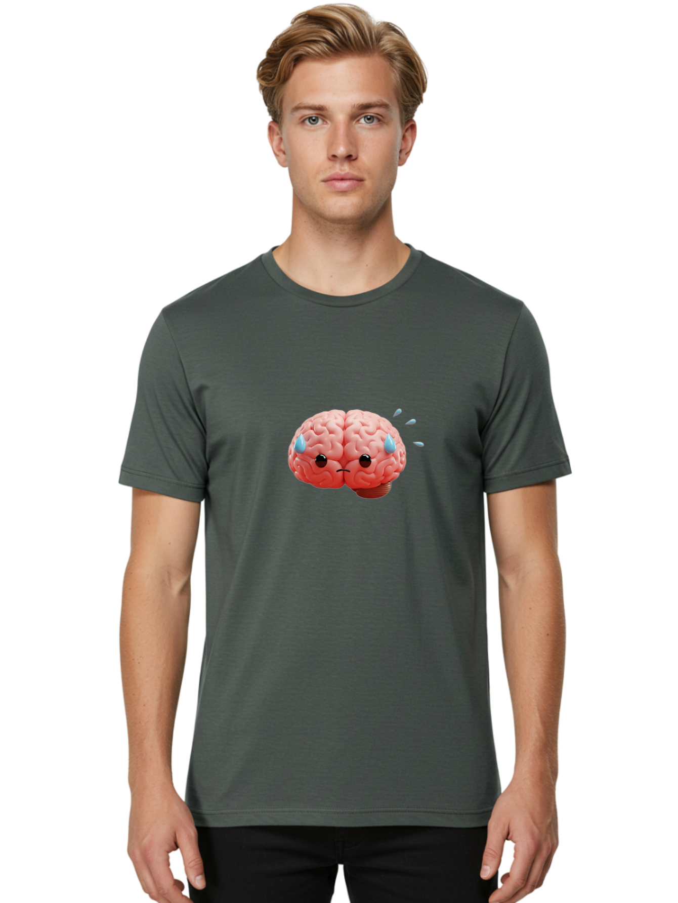 Sad-Brain-1 Men'S Graphic Tee, 100% Cotton, Comfortable Casual Summer Wear, Machine Washable, Sad Brain, Brain With Face, Frowning Brain, Frustrated Thinking, Mental Health, Emotional Brain, Crying Brain, Sad Emotions, Brain Drain, Bab367 12