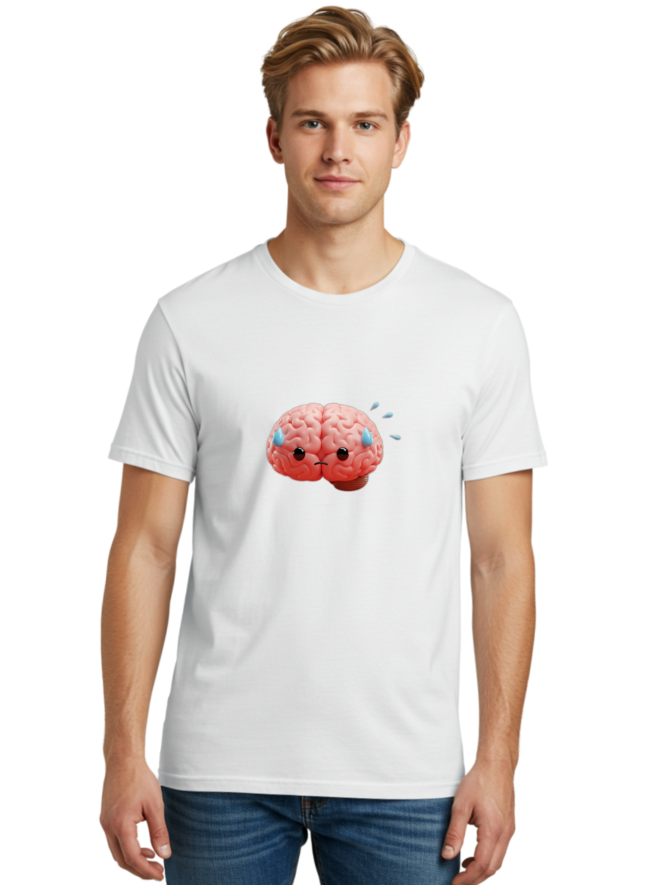 Sad-Brain-1 Men'S Graphic Tee, 100% Cotton, Comfortable Casual Summer Wear, Machine Washable, Sad Brain, Brain With Face, Frowning Brain, Frustrated Thinking, Mental Health, Emotional Brain, Crying Brain, Sad Emotions, Brain Drain, Bab367 18
