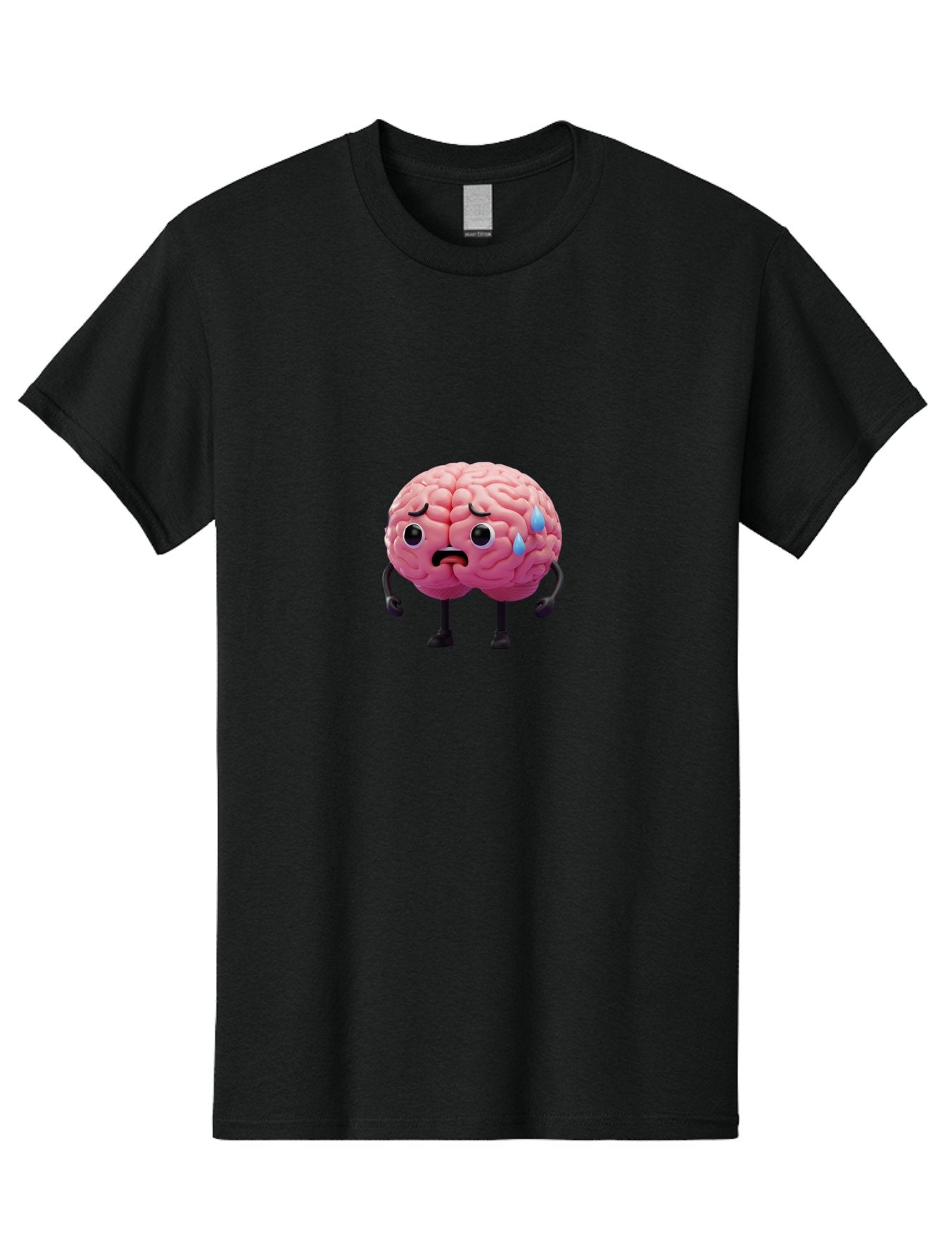 Sad-Brain-2 Men'S Graphic Tee, 100% Cotton, Comfortable Casual Summer Wear, Machine Washable, Cartoon Brain, Sad Face, Blue Tears, Thinking Problems, Mental Struggle, Negative Emotions, Anxiety Feelings Bab368 6