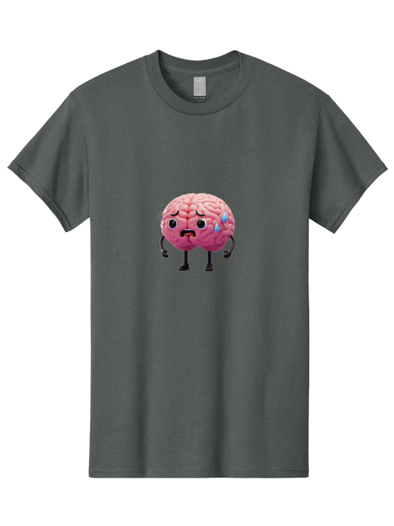 Sad-Brain-2 Men'S Graphic Tee, 100% Cotton, Comfortable Casual Summer Wear, Machine Washable, Cartoon Brain, Sad Face, Blue Tears, Thinking Problems, Mental Struggle, Negative Emotions, Anxiety Feelings Bab368 17