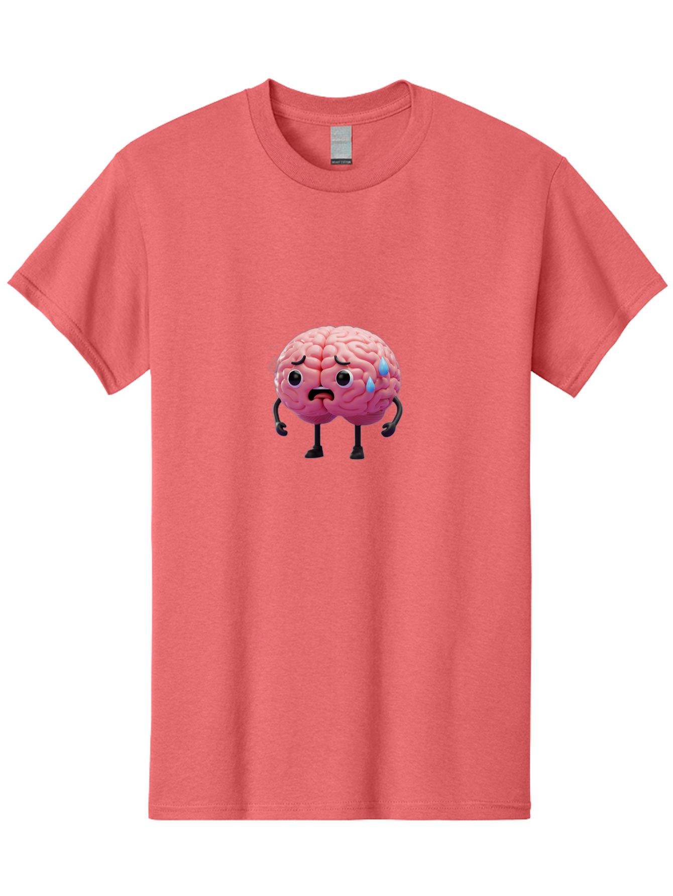Sad-Brain-2 Men'S Graphic Tee, 100% Cotton, Comfortable Casual Summer Wear, Machine Washable, Cartoon Brain, Sad Face, Blue Tears, Thinking Problems, Mental Struggle, Negative Emotions, Anxiety Feelings Bab368 3