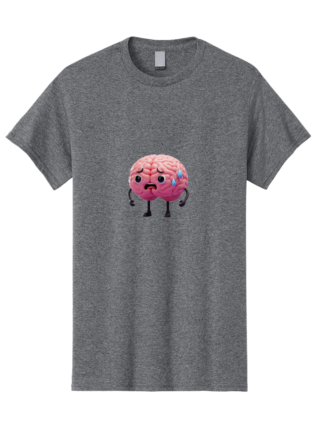 Sad-Brain-2 Men'S Graphic Tee, 100% Cotton, Comfortable Casual Summer Wear, Machine Washable, Cartoon Brain, Sad Face, Blue Tears, Thinking Problems, Mental Struggle, Negative Emotions, Anxiety Feelings Bab368 23
