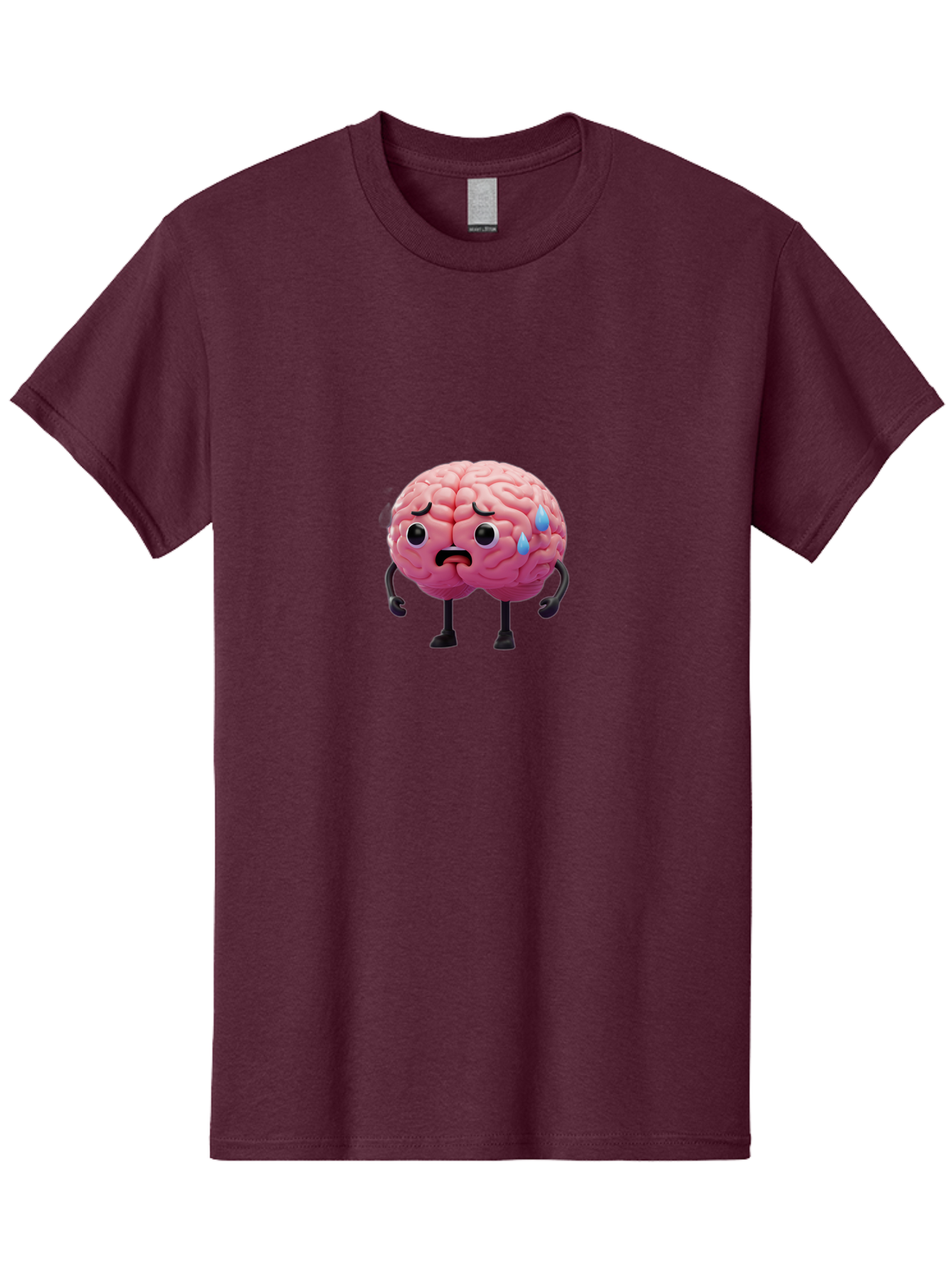 Sad-Brain-2 Men'S Graphic Tee, 100% Cotton, Comfortable Casual Summer Wear, Machine Washable, Cartoon Brain, Sad Face, Blue Tears, Thinking Problems, Mental Struggle, Negative Emotions, Anxiety Feelings Bab368 5
