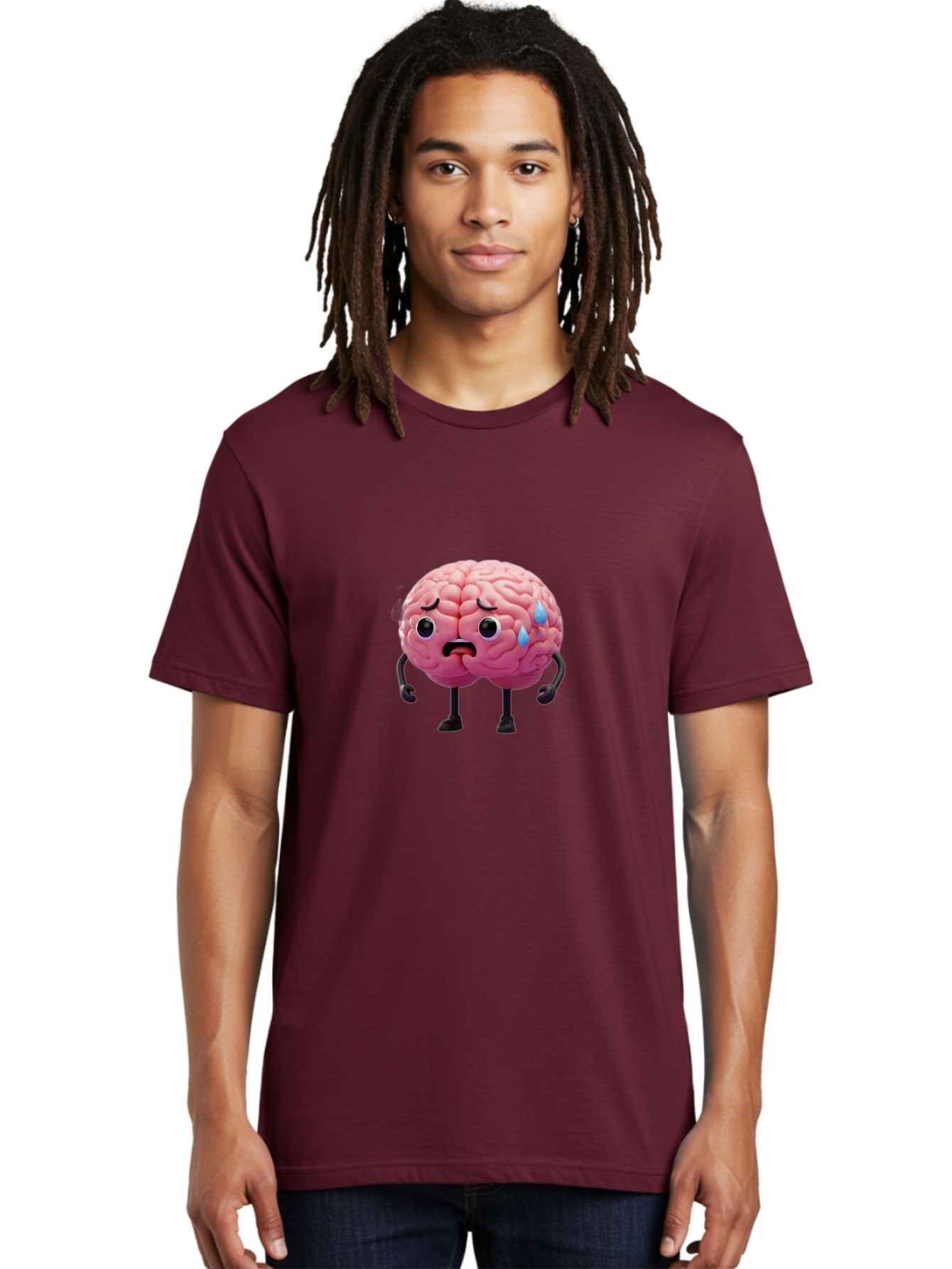Sad-Brain-2 Men'S Graphic Tee, 100% Cotton, Comfortable Casual Summer Wear, Machine Washable, Cartoon Brain, Sad Face, Blue Tears, Thinking Problems, Mental Struggle, Negative Emotions, Anxiety Feelings Bab368 6
