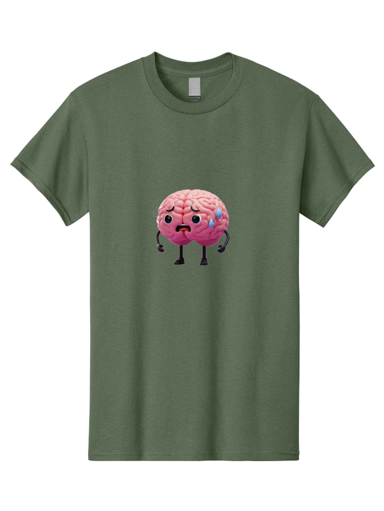 Sad-Brain-2 Men'S Graphic Tee, 100% Cotton, Comfortable Casual Summer Wear, Machine Washable, Cartoon Brain, Sad Face, Blue Tears, Thinking Problems, Mental Struggle, Negative Emotions, Anxiety Feelings Bab368