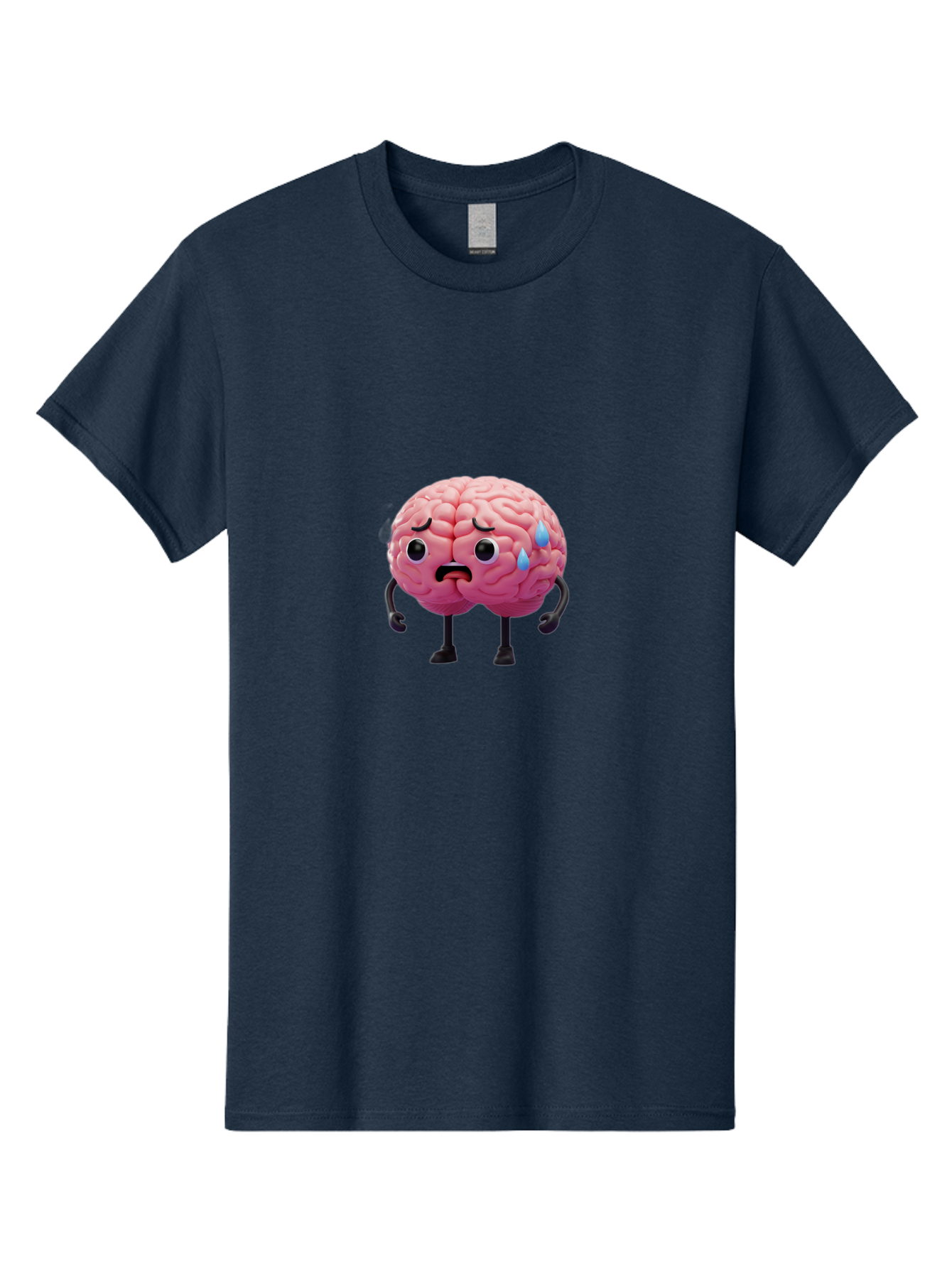 Sad-Brain-2 Men'S Graphic Tee, 100% Cotton, Comfortable Casual Summer Wear, Machine Washable, Cartoon Brain, Sad Face, Blue Tears, Thinking Problems, Mental Struggle, Negative Emotions, Anxiety Feelings Bab368 27
