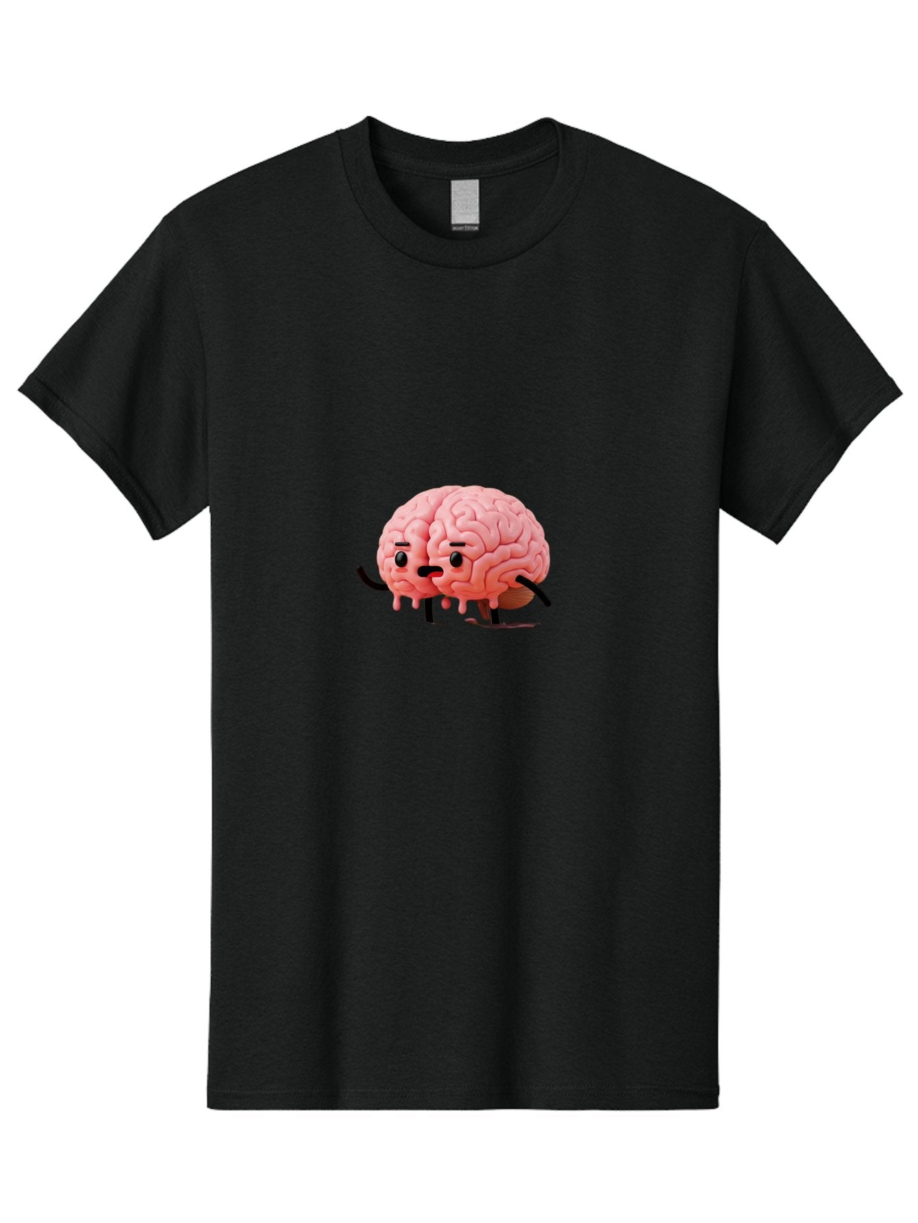 Sad-Brain-3 Men'S Graphic Tee, 100% Cotton, Comfortable Casual Summer Wear, Machine Washable, Cartoon Brain Character, Anthropomorphic Brain, Pink Brain Illustration, Brain With Face, Humorous Brain Design, Gooey Brain Texture, Thinking Brain, Bab369 4