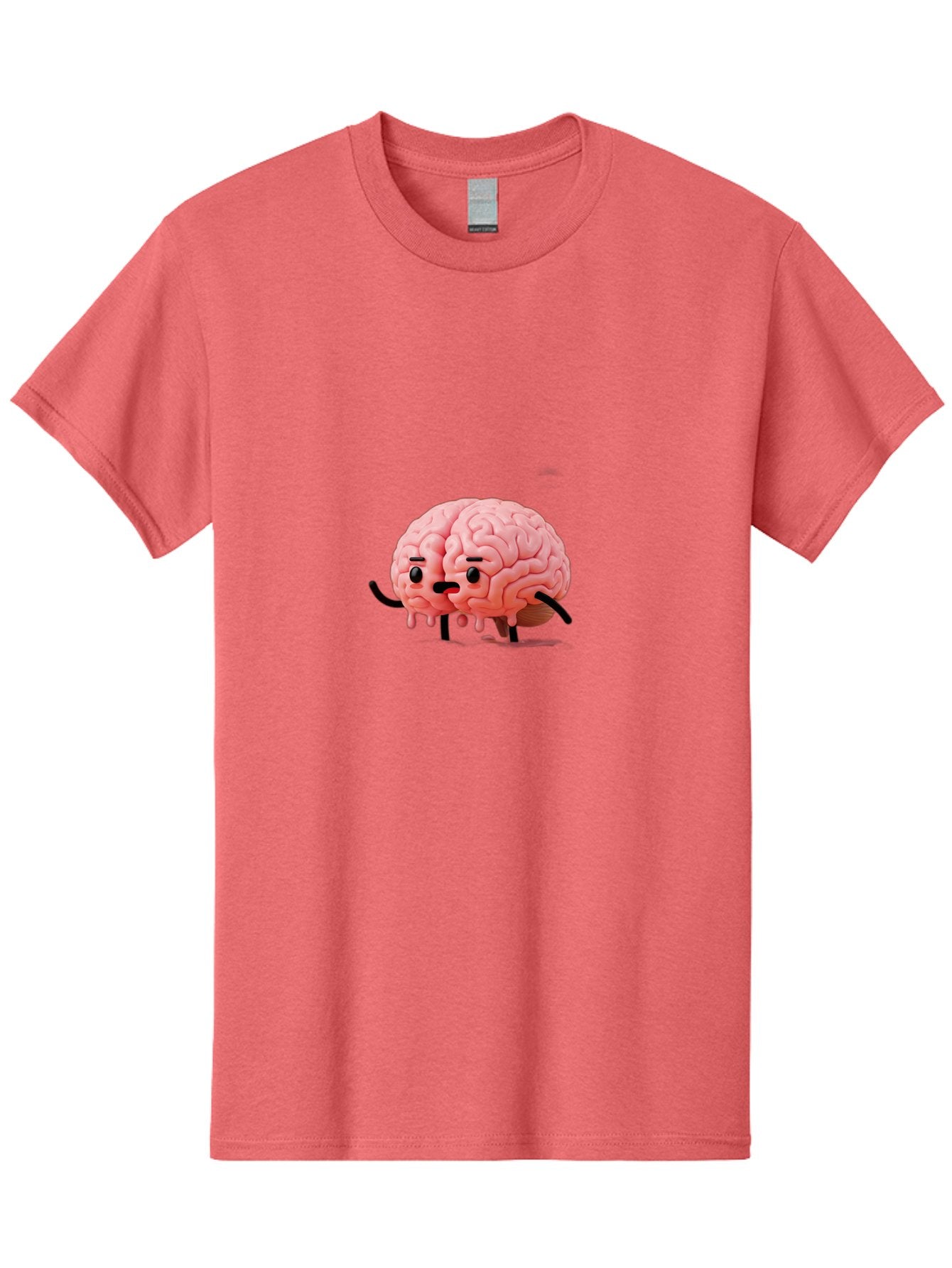 Sad-Brain-3 Men'S Graphic Tee, 100% Cotton, Comfortable Casual Summer Wear, Machine Washable, Cartoon Brain Character, Anthropomorphic Brain, Pink Brain Illustration, Brain With Face, Humorous Brain Design, Gooey Brain Texture, Thinking Brain, Bab369 15
