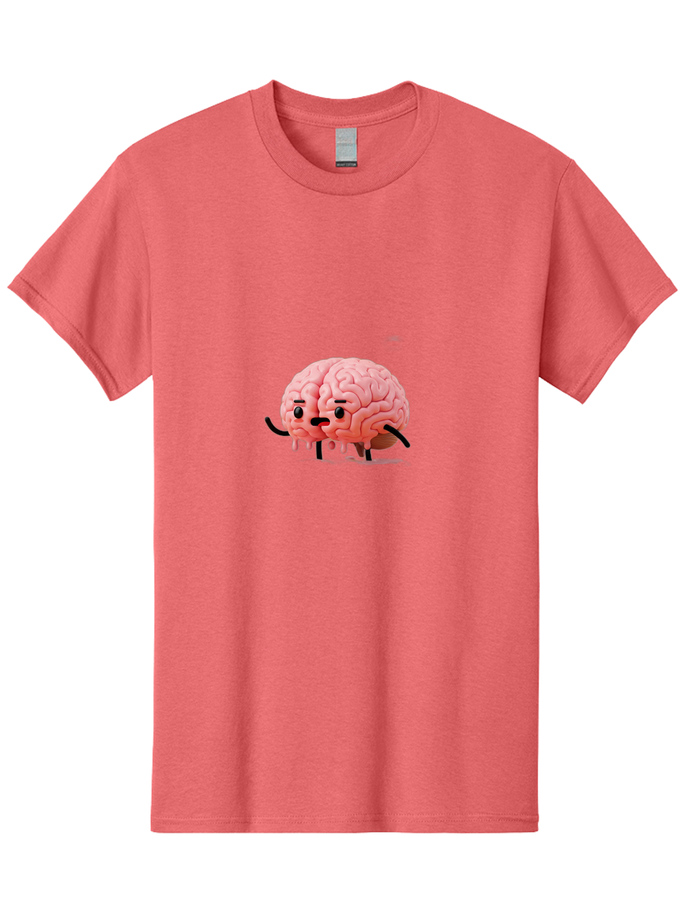 Sad-Brain-3 Men'S Graphic Tee, 100% Cotton, Comfortable Casual Summer Wear, Machine Washable, Cartoon Brain Character, Anthropomorphic Brain, Pink Brain Illustration, Brain With Face, Humorous Brain Design, Gooey Brain Texture, Thinking Brain, Bab369