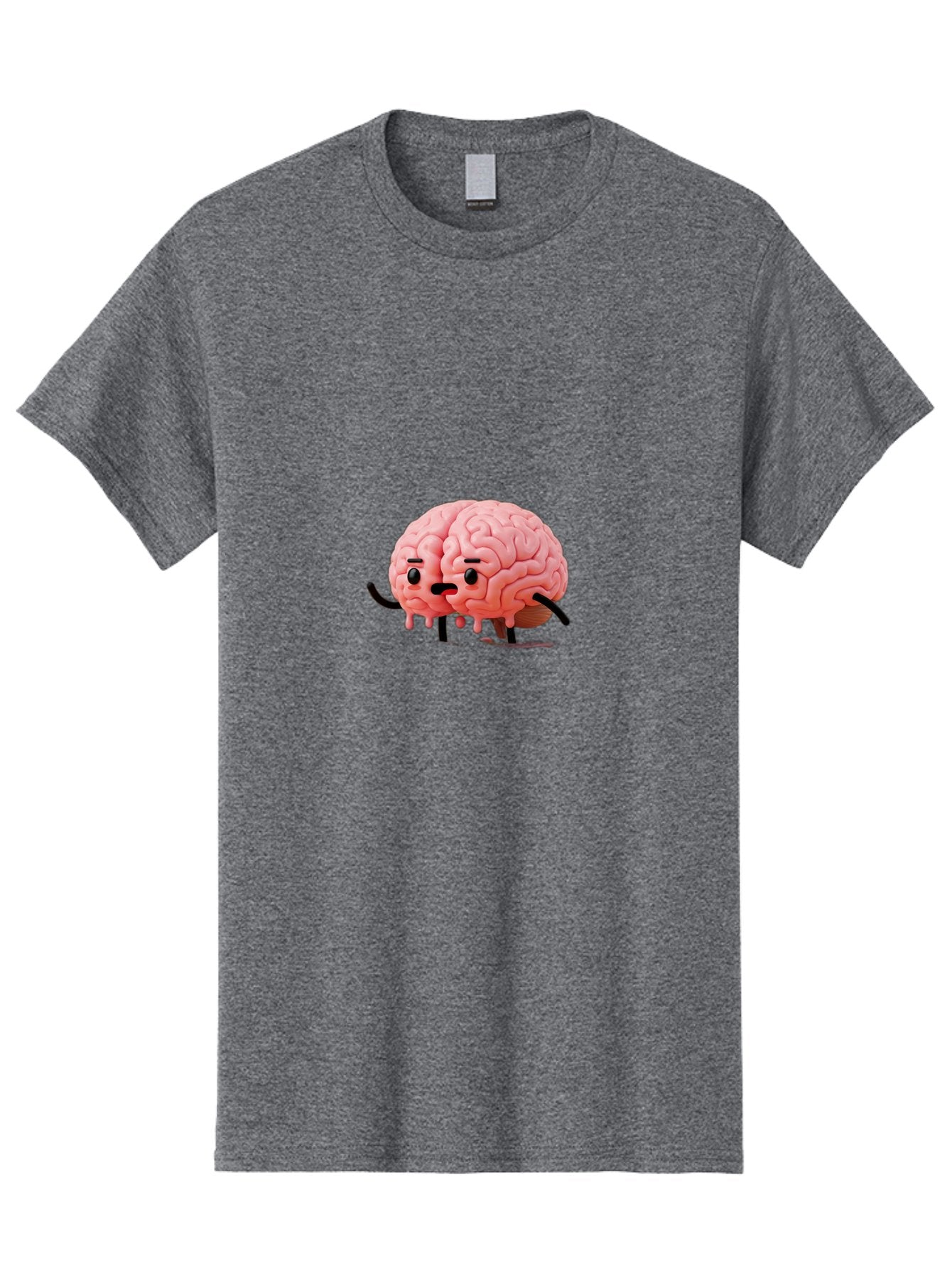 Sad-Brain-3 Men'S Graphic Tee, 100% Cotton, Comfortable Casual Summer Wear, Machine Washable, Cartoon Brain Character, Anthropomorphic Brain, Pink Brain Illustration, Brain With Face, Humorous Brain Design, Gooey Brain Texture, Thinking Brain, Bab369 3