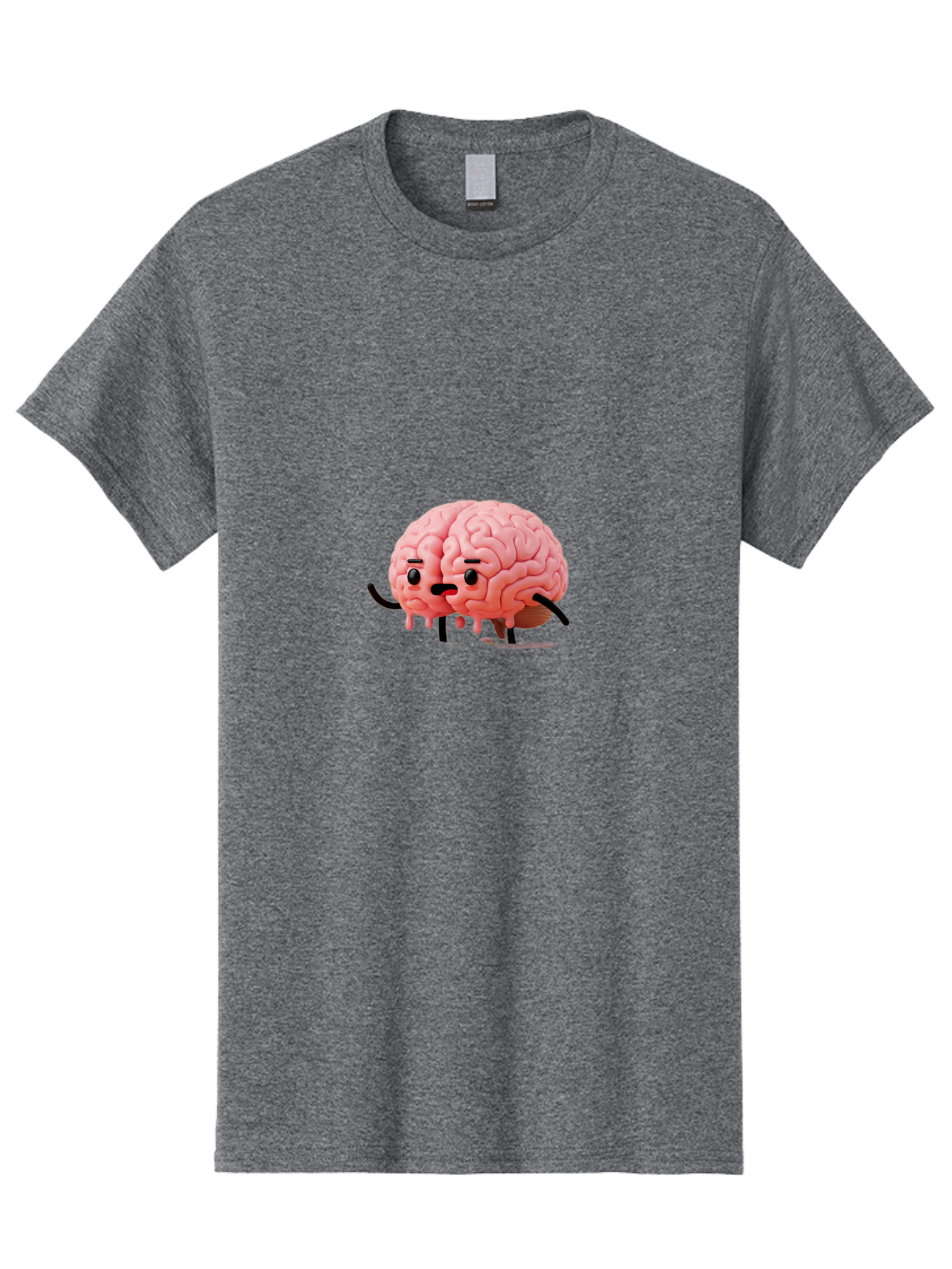 Sad-Brain-3 Men'S Graphic Tee, 100% Cotton, Comfortable Casual Summer Wear, Machine Washable, Cartoon Brain Character, Anthropomorphic Brain, Pink Brain Illustration, Brain With Face, Humorous Brain Design, Gooey Brain Texture, Thinking Brain, Bab369 17