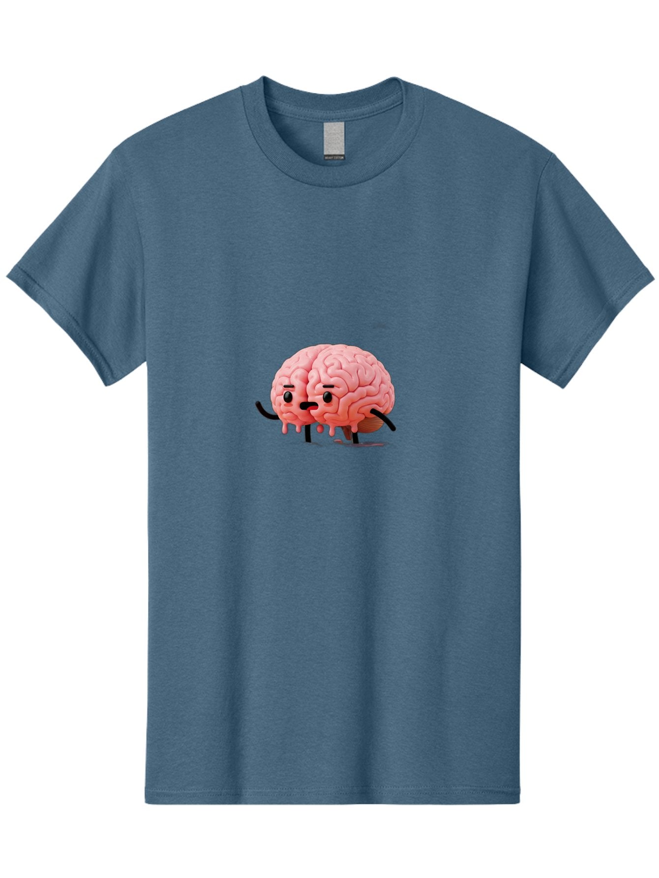 Sad-Brain-3 Men'S Graphic Tee, 100% Cotton, Comfortable Casual Summer Wear, Machine Washable, Cartoon Brain Character, Anthropomorphic Brain, Pink Brain Illustration, Brain With Face, Humorous Brain Design, Gooey Brain Texture, Thinking Brain, Bab369 11