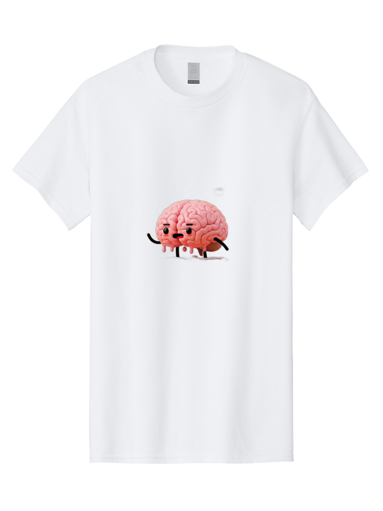 Sad-Brain-3 Men'S Graphic Tee, 100% Cotton, Comfortable Casual Summer Wear, Machine Washable, Cartoon Brain Character, Anthropomorphic Brain, Pink Brain Illustration, Brain With Face, Humorous Brain Design, Gooey Brain Texture, Thinking Brain, Bab369 3