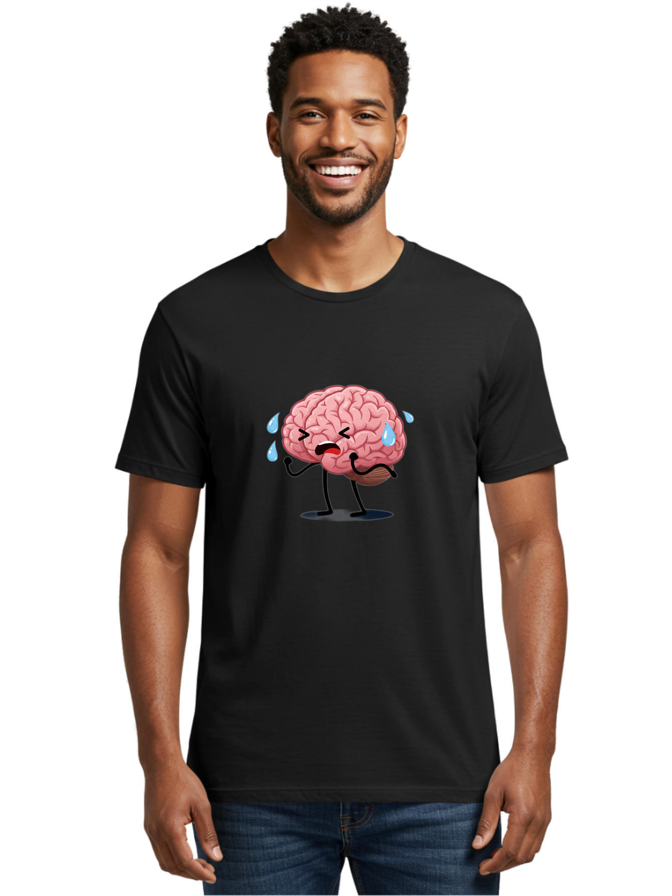 Sad-Brain-4 Men'S Graphic Tee, 100% Cotton, Comfortable Casual Summer Wear, Machine Washable, Tired Brain, Cartoon Character, Stressed Brain, Fatigue, Brain Drain, Mental Exhaustion, Overwhelmed, Anxiety, Stress Response, Emotional Distress, Bab370 8